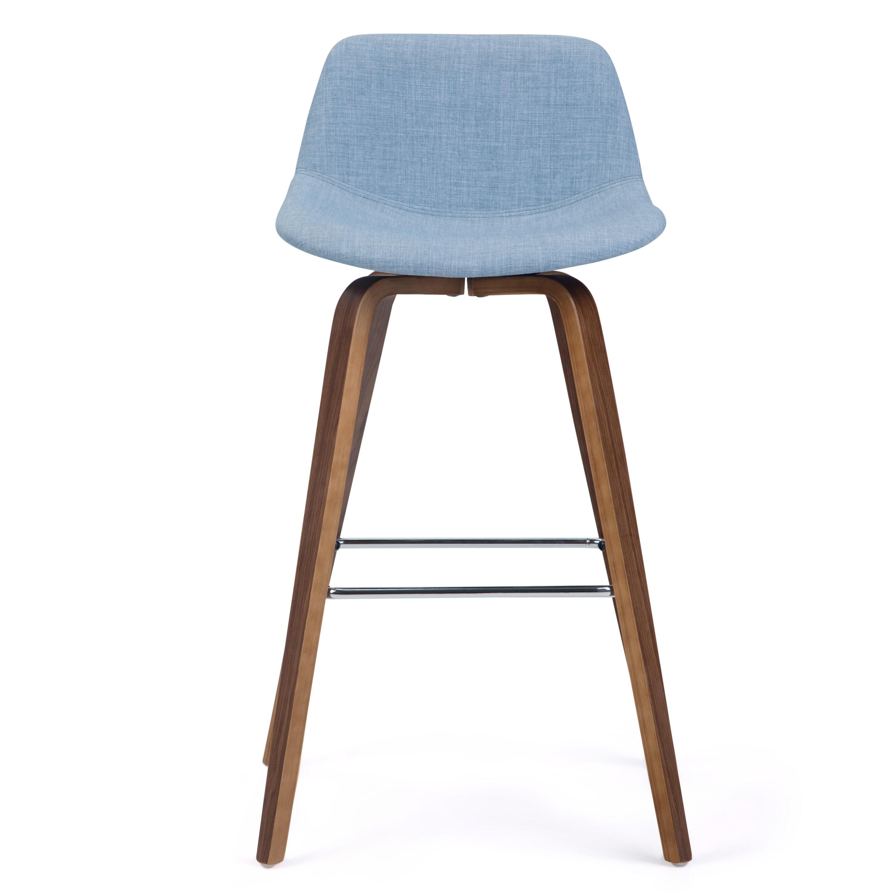 Simpli Home Randolph Upholstered Bentwood Mid-Century Modern Bar & Counter Stool with Chrome Footrest (Set of 2)