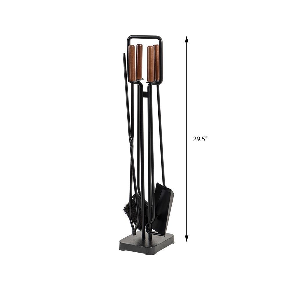 Modern Ember Levi Fireplace Tool Set - Includes Brush, Shovel, Fire Poker, Tongs and Stand - Steel