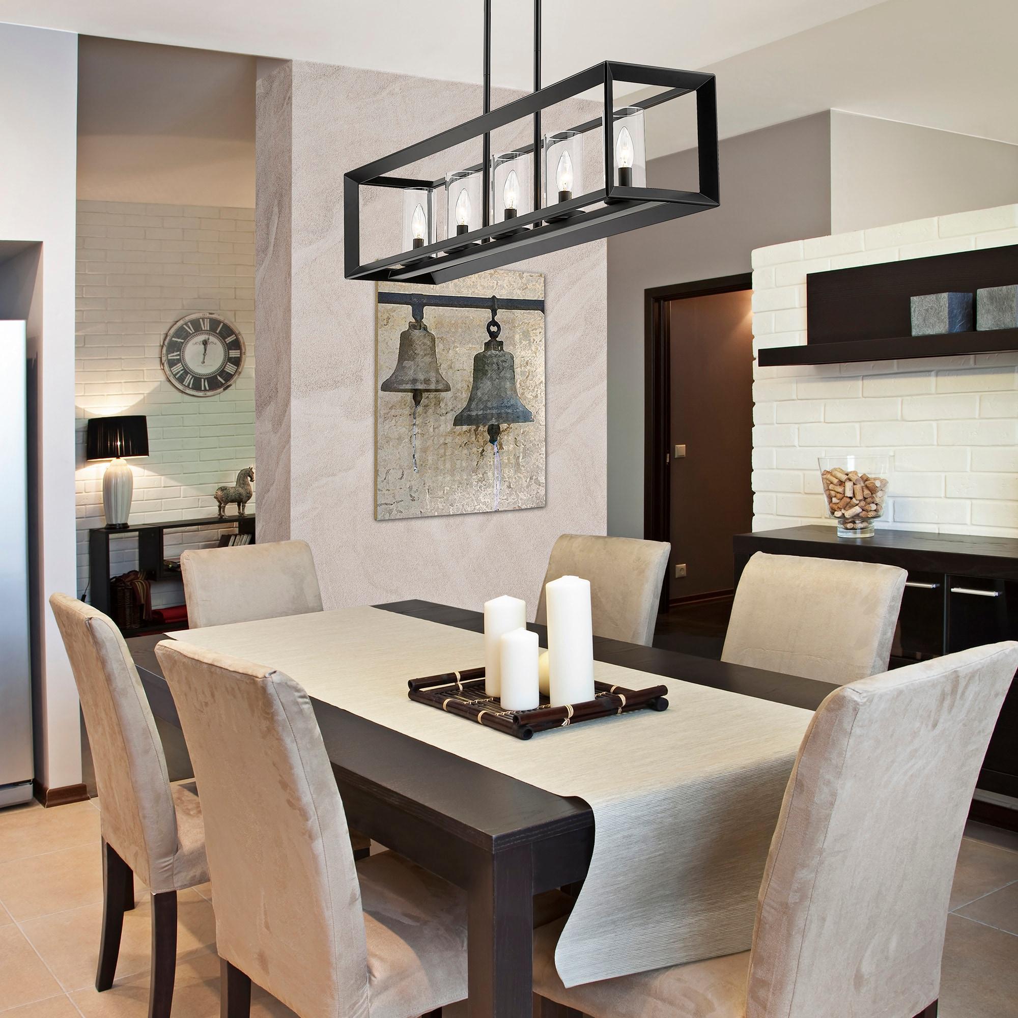 Golden Lighting Smyth 5-Light Linear Pendant in Matte Black with Clear Glass