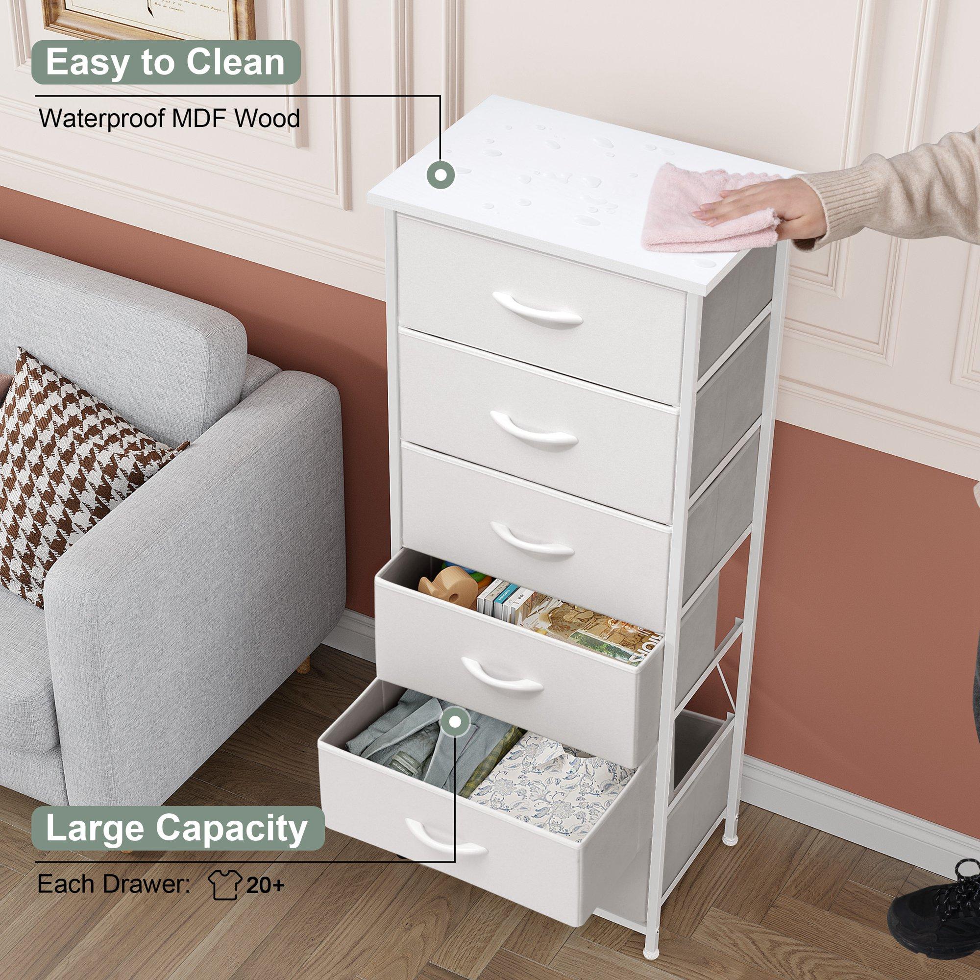 Crestlive Products 6 Drawers Vertical Dresser for Bedroom Storage Tower with Wood Top White