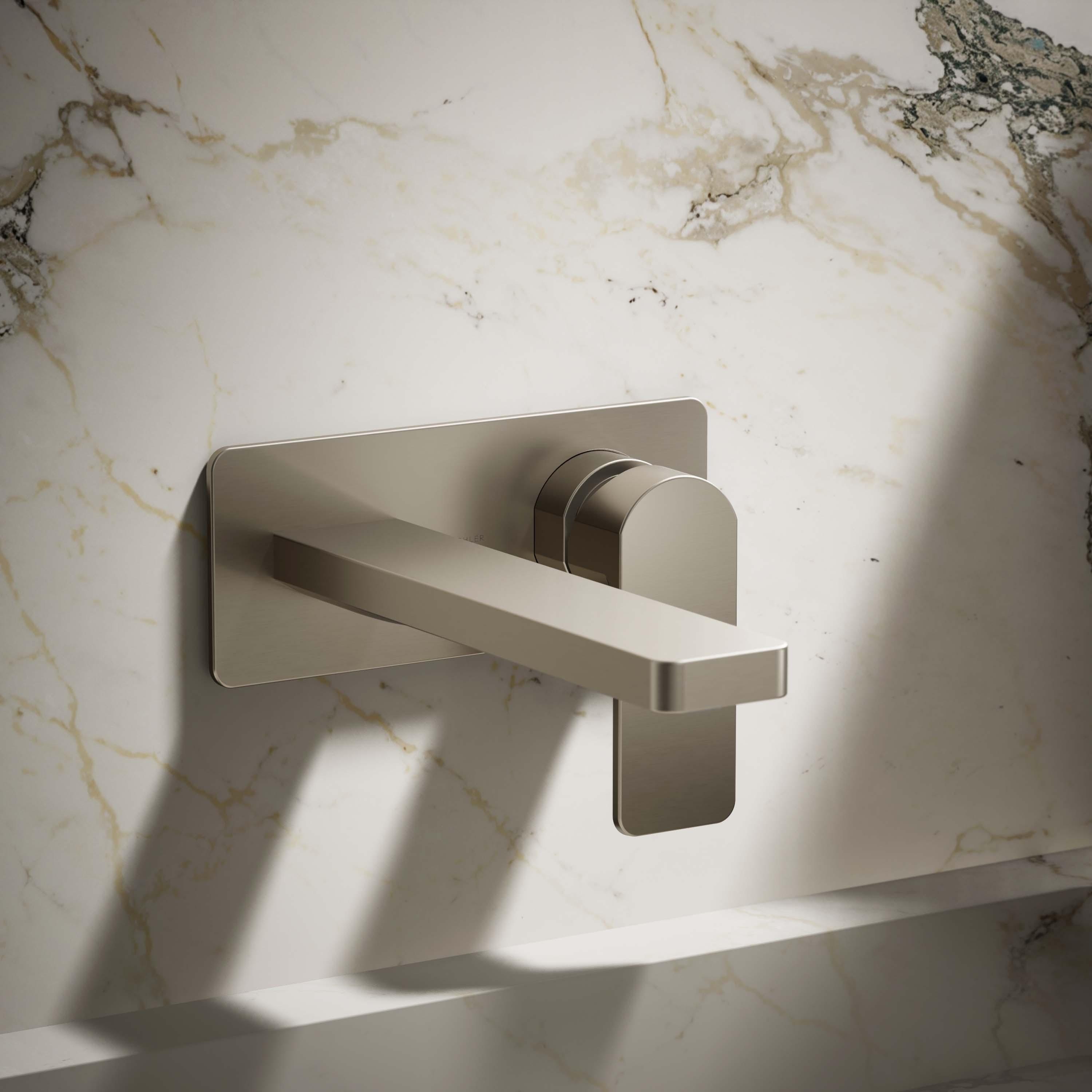 Brushed Nickel Wall-Mount Single-Handle Bathroom Faucet