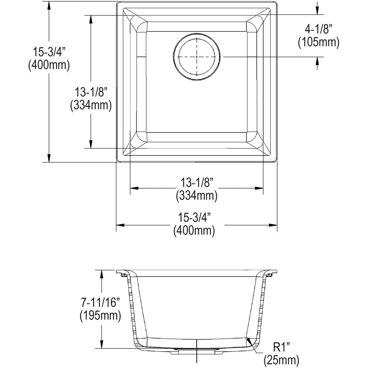 Quartz Classic 15-3/4" x 15-3/4" x 7-11/16" Dual Bar Sink