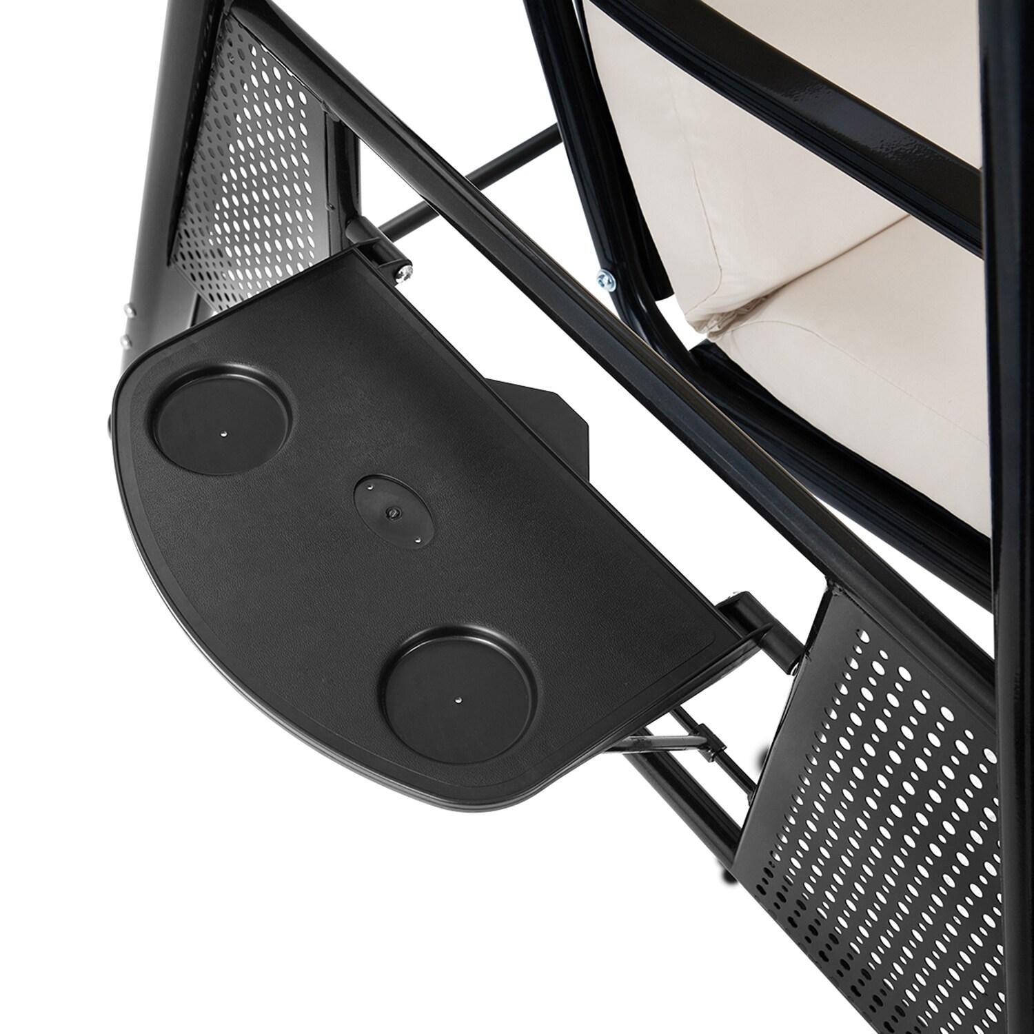 Outsunny 3-Seat Outdoor Patio Swing with Adjustable Tilt Canopy, Cushions, Pillow, Steel Frame, Side Tray, Cup Holder, Beige