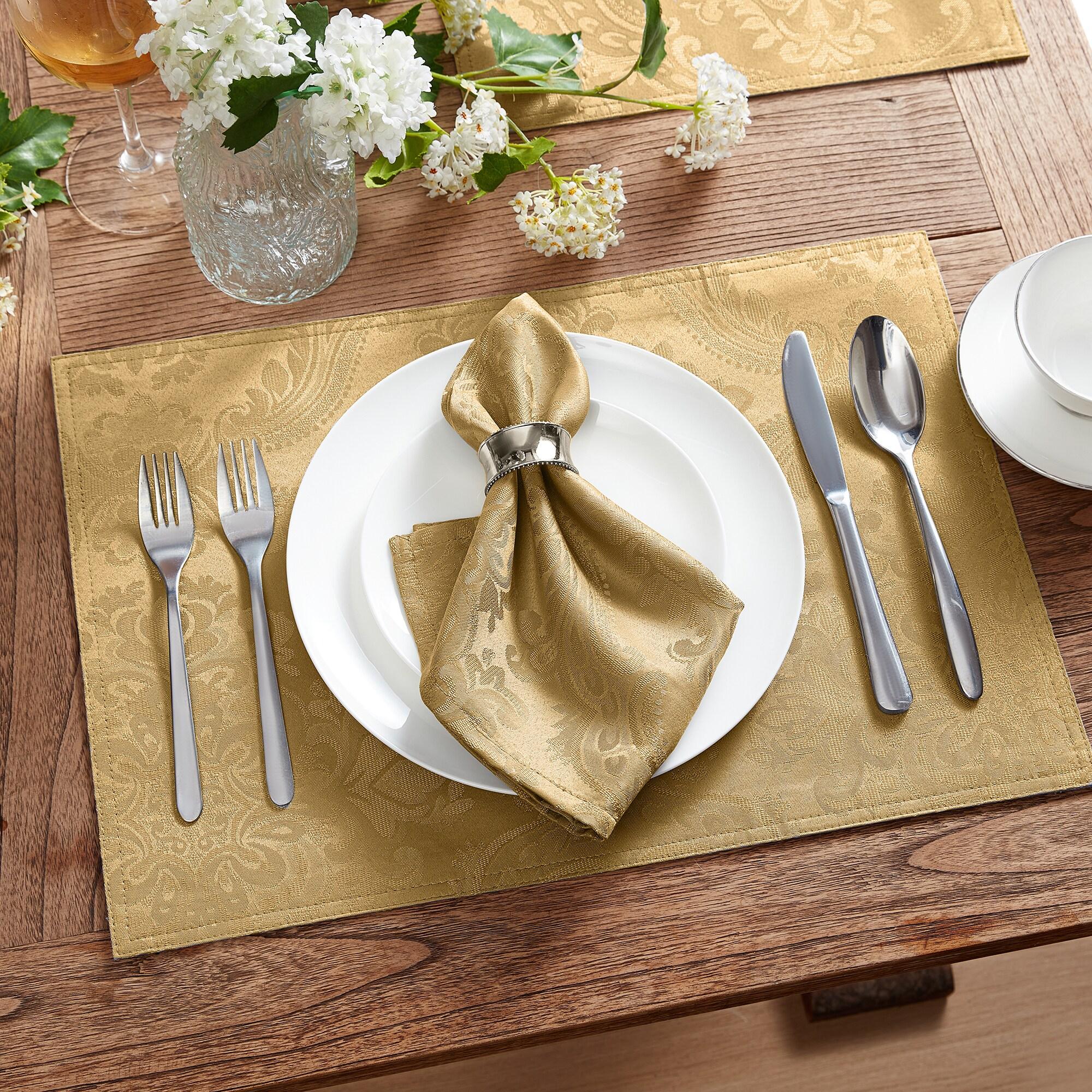 Caiden Elegance Damask Water & Stain Resistant Tablecloth - 52" Square - Gold - Elrene Home Fashions