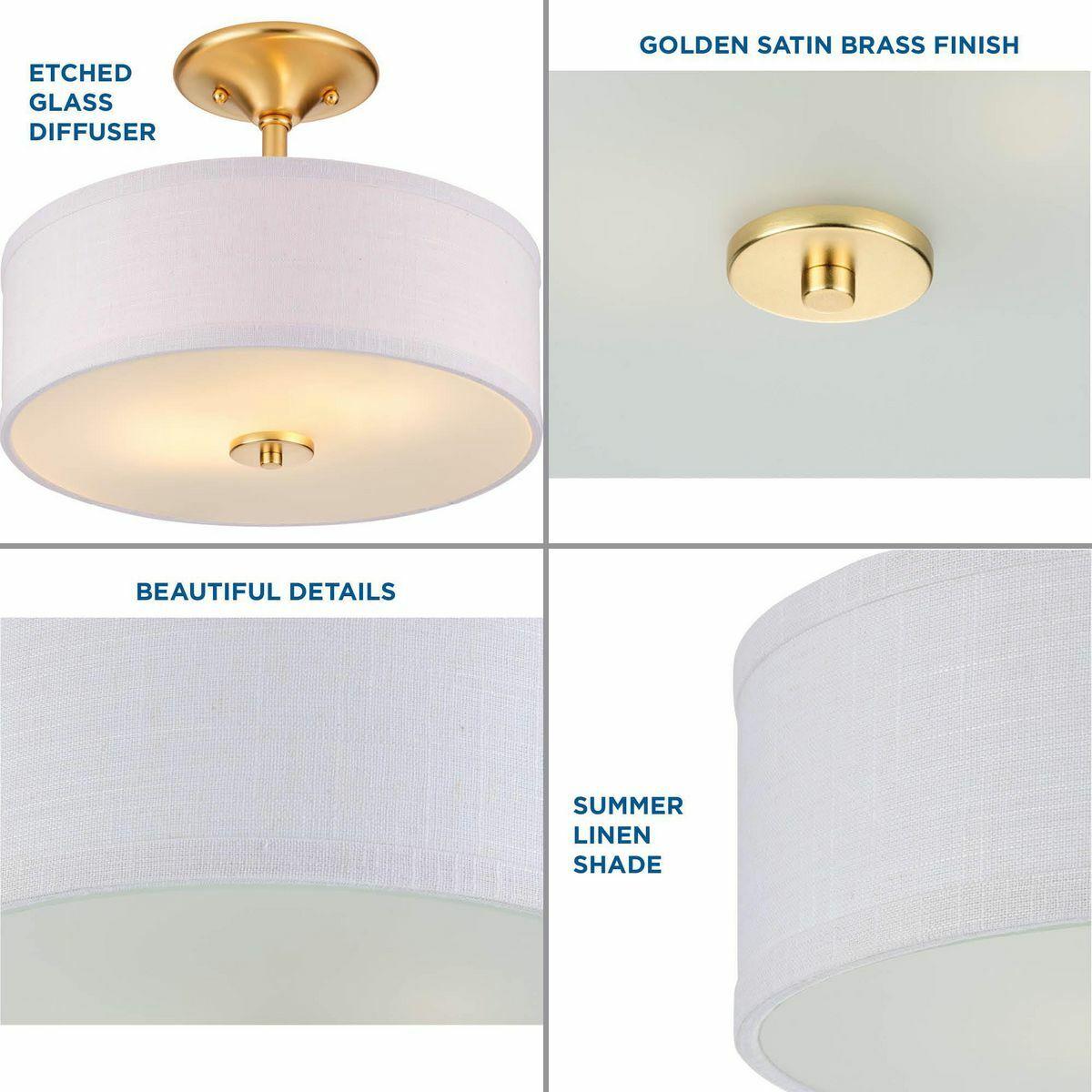 Progress Lighting, Inspire Collection, 3-Light Semi-Flush Mount, Satin Brass, Summer Linen Shade