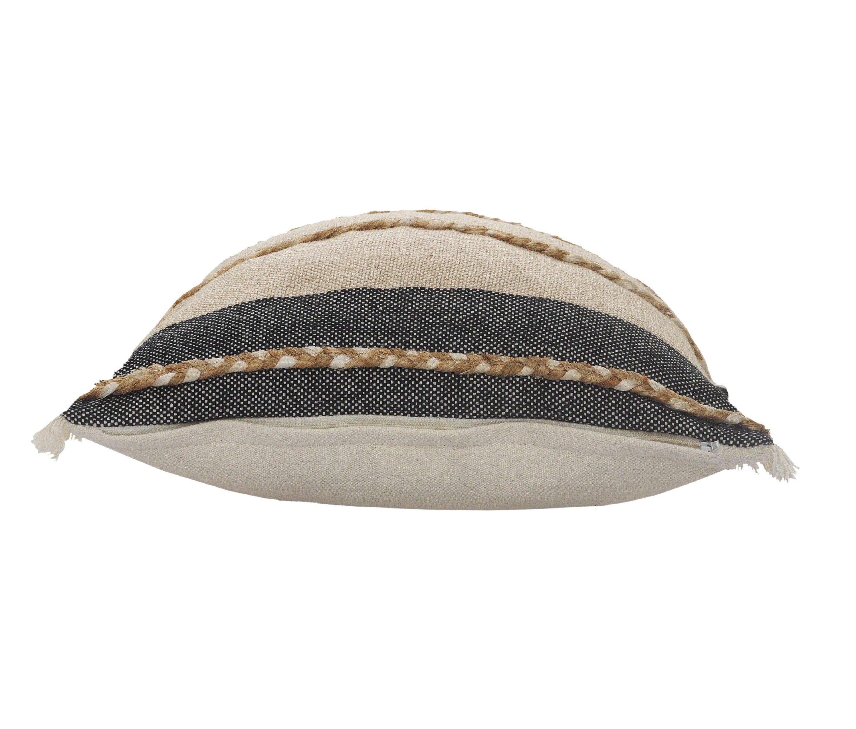 Desert Fields Atlantis Black and Taupe Throw Pillow with Jute Braiding and Fringe