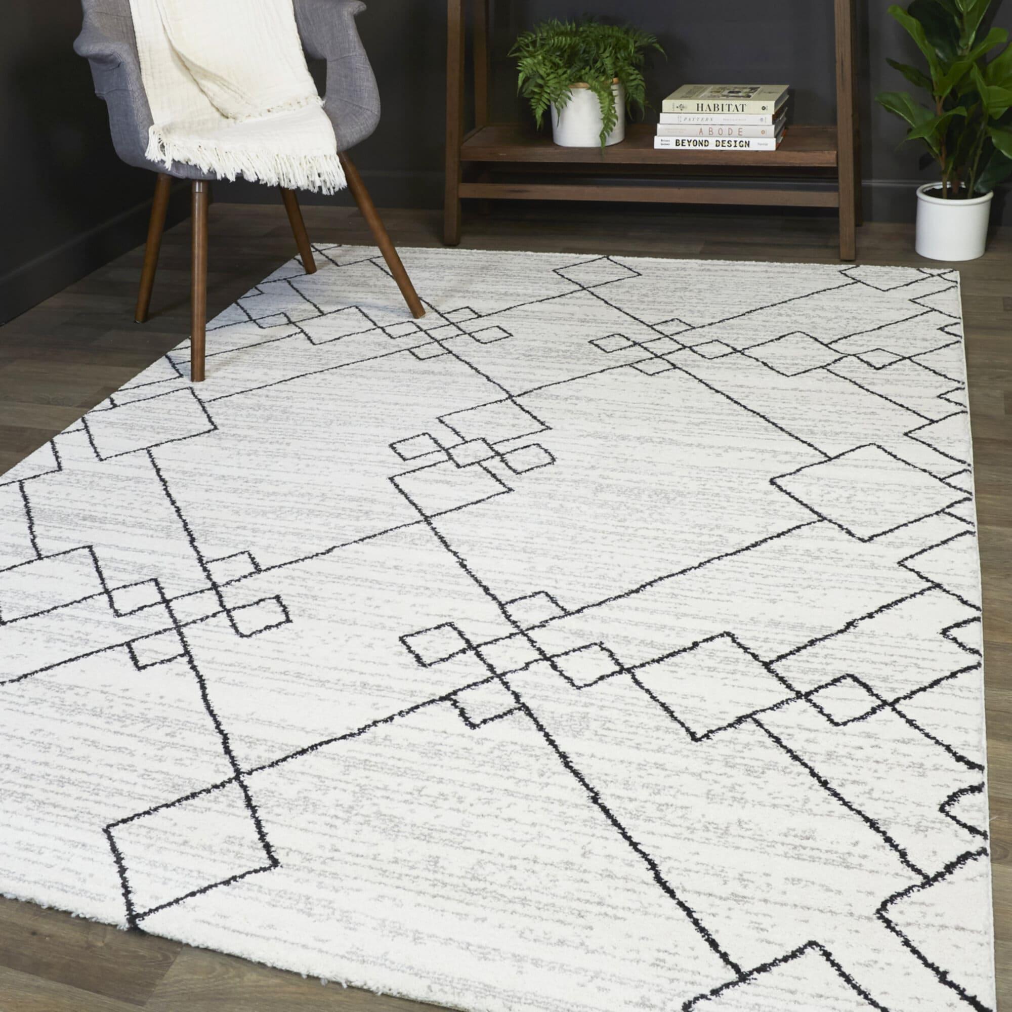 5'3"x7' Alberto Transitional Geometric Rug White: Fade & Stain-Resistant, Low Pile, Indoor - Balta Rugs