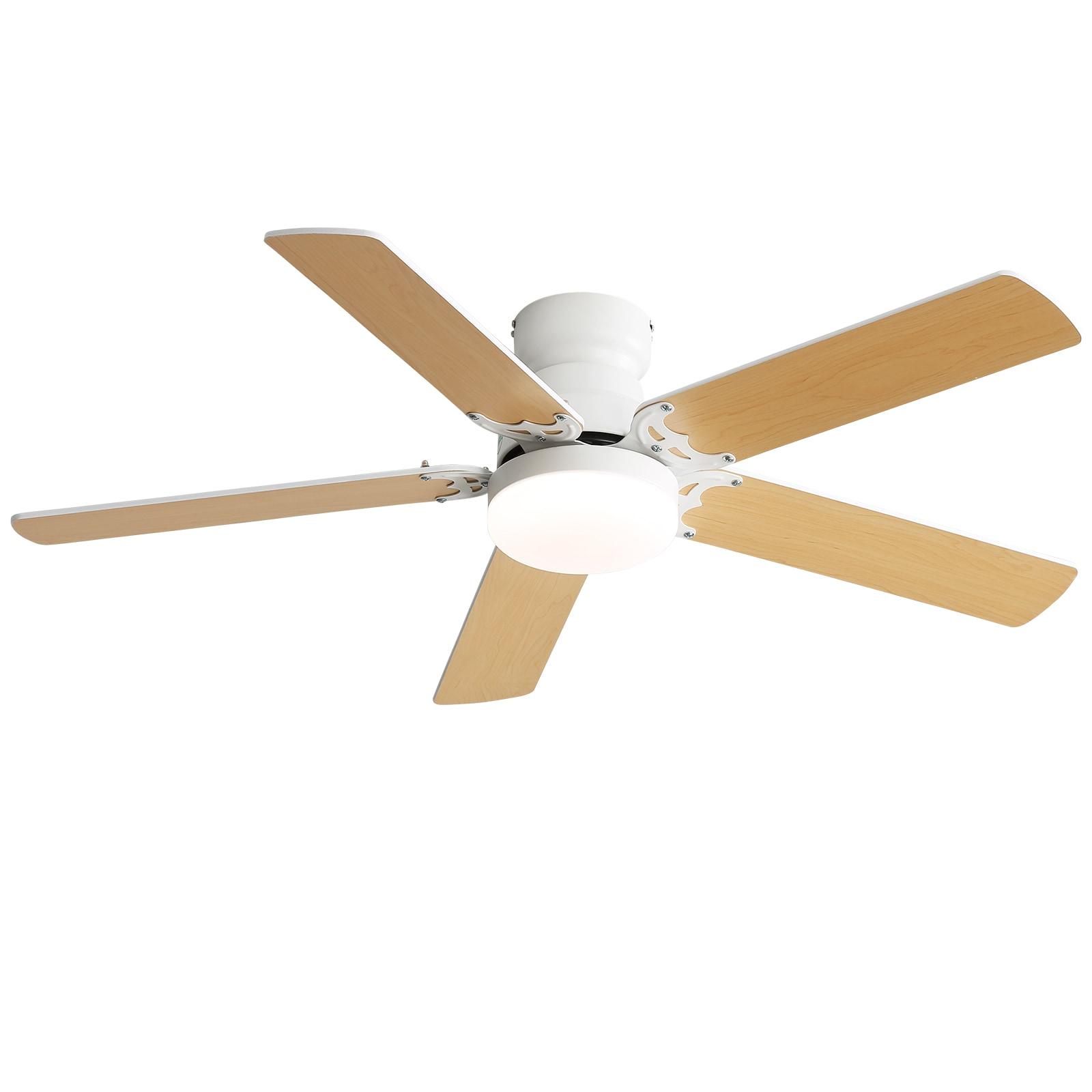42" Plywood Blades Ceiling Fan with LED light and Remote, Flush Mount and Downrod Mount White (White/light wood grain blades)