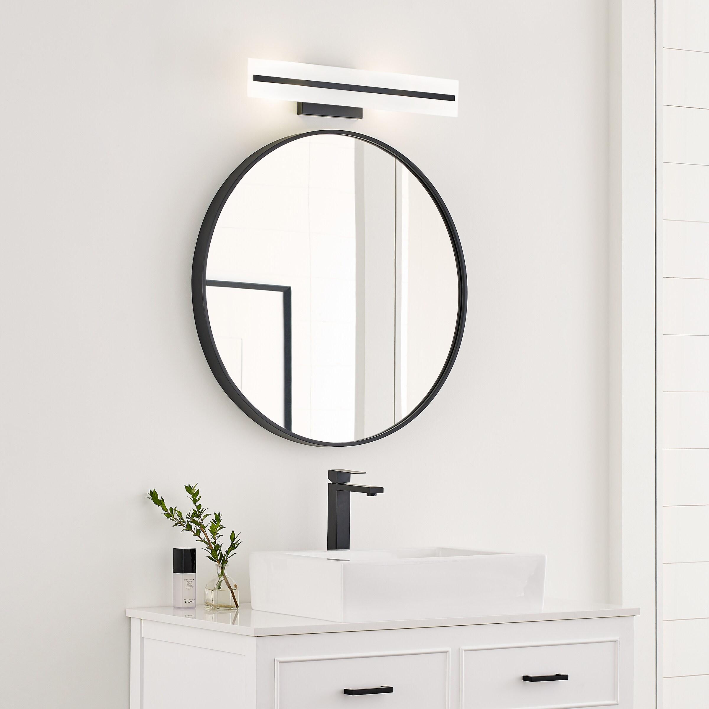 Midnight Black Steel 24" Bath Vanity Light with Satin Etched Glass Shades