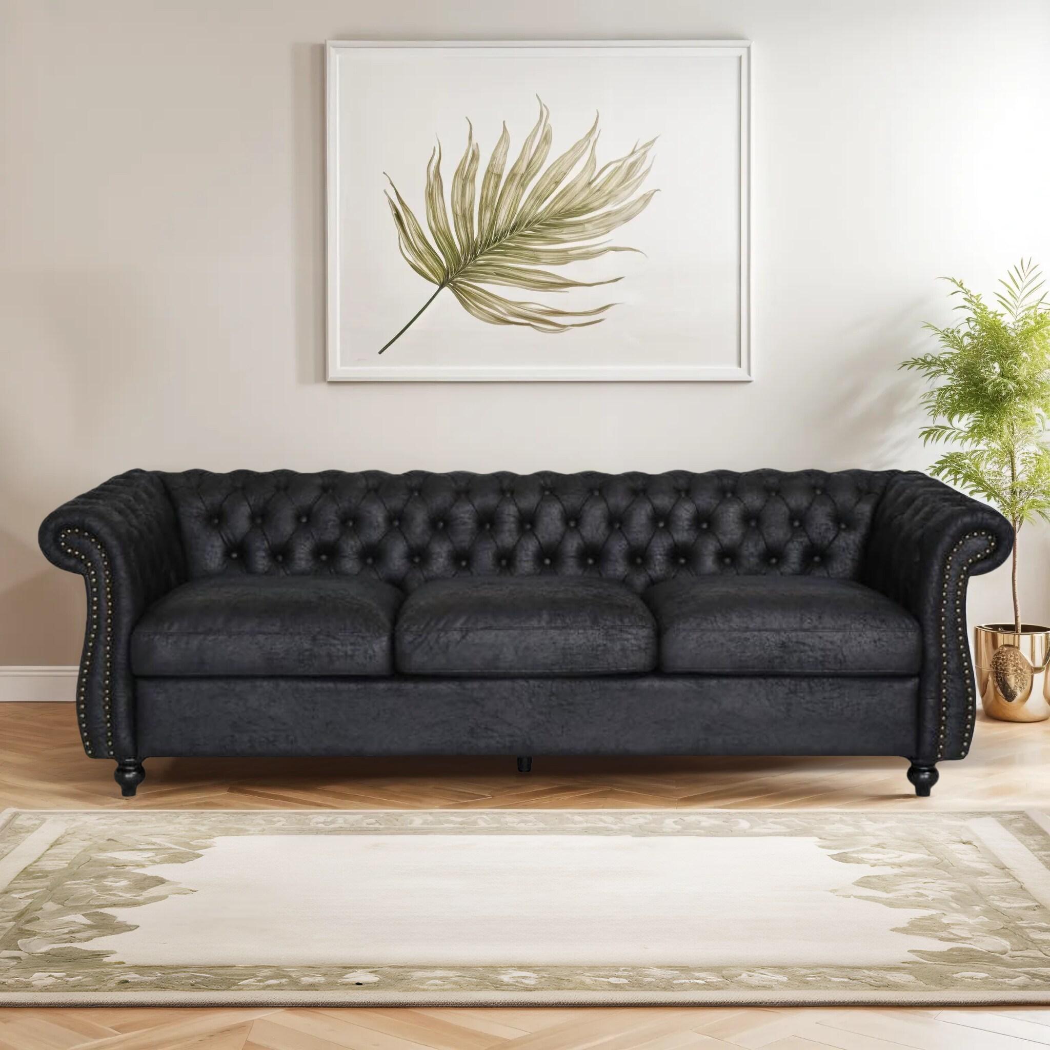 Somerville Chesterfield Sofa Black - Christopher Knight Home: Elegant Faux Leather, Nailhead Trim, Tufted Design