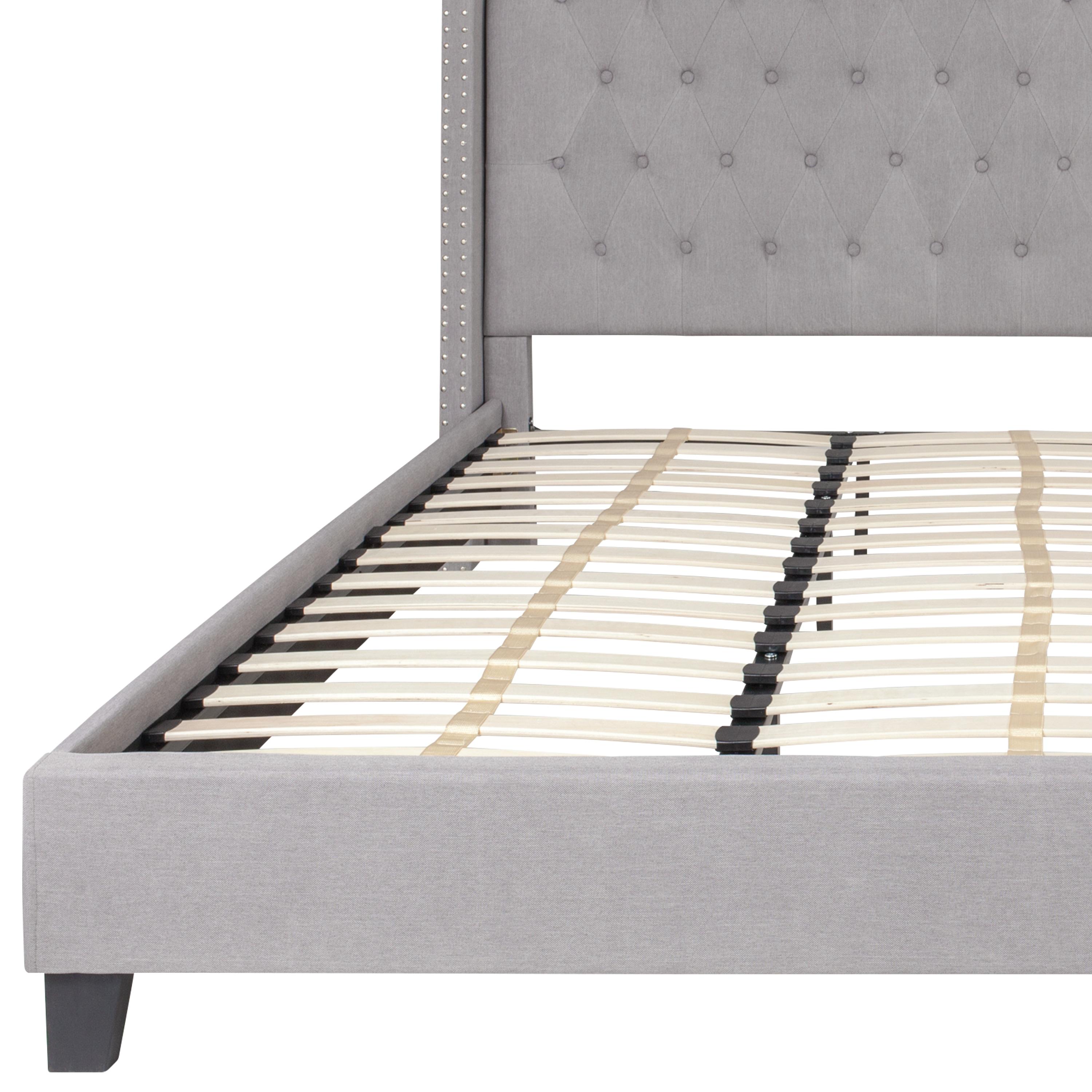 Riverdale Light Gray Tufted King Platform Bed with Nailhead Trim