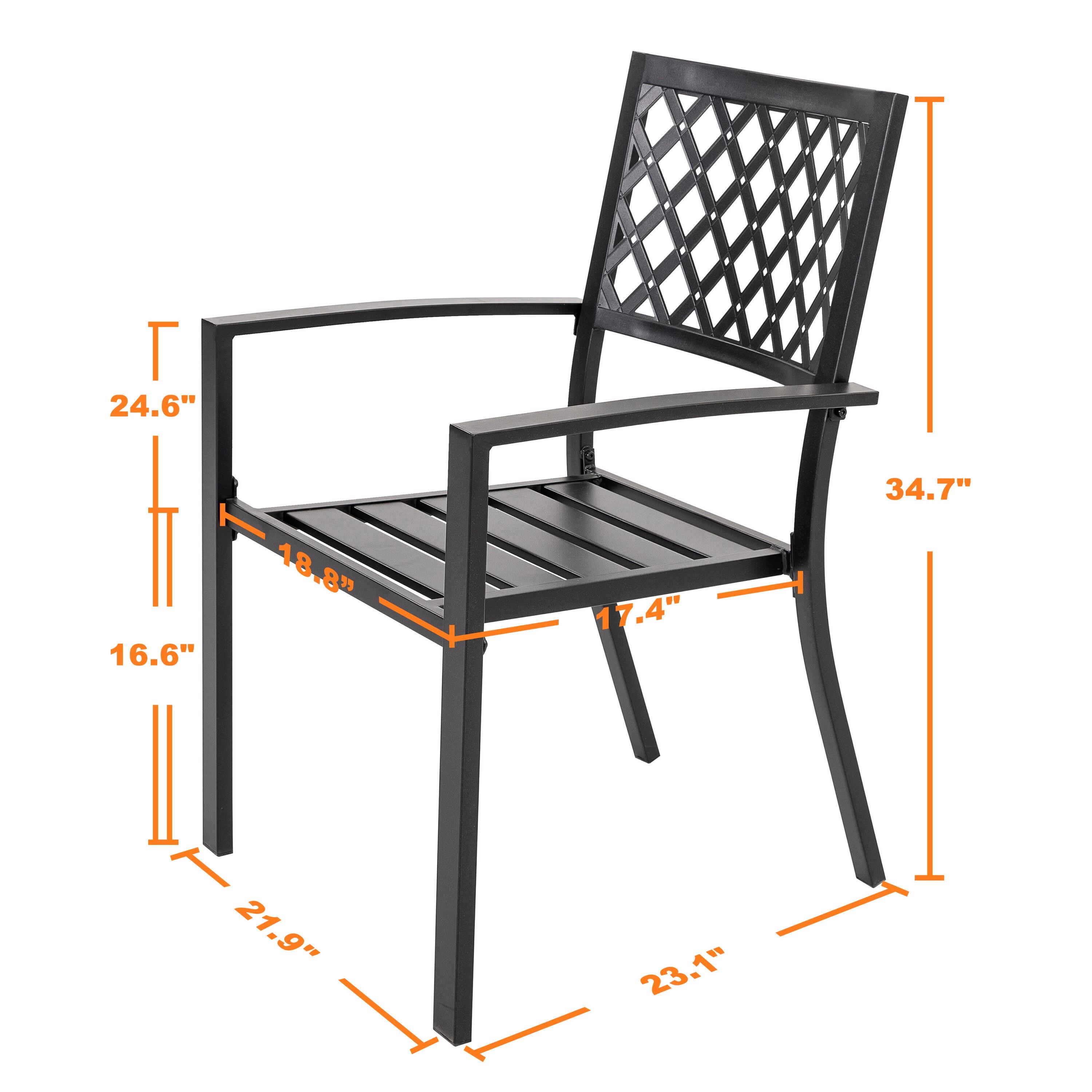 Nuu Garden Outdoor Dining Chair, Patio Dining Chair Set, Stackable Design, All-weather Iron Frame with Powder-coated Finish for Indoors and Outdoors, Patio, Deck, Garden, Yard, Black