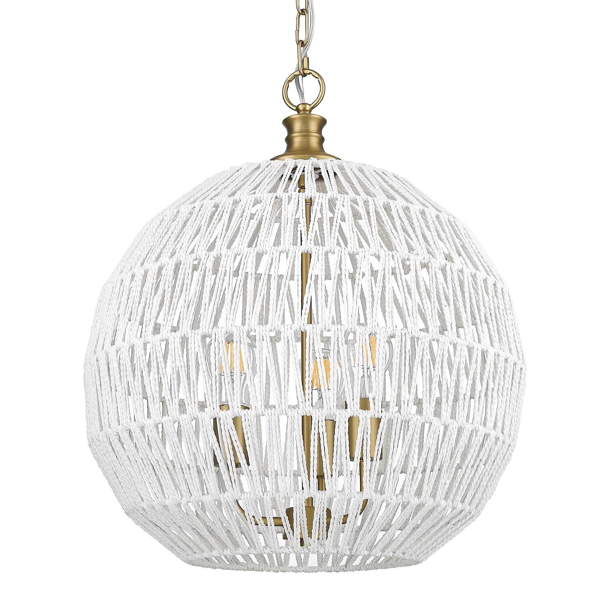 Golden Lighting Florence 3-Light Pendant in Brushed Champagne Bronze with Bleached White Raphia Rope