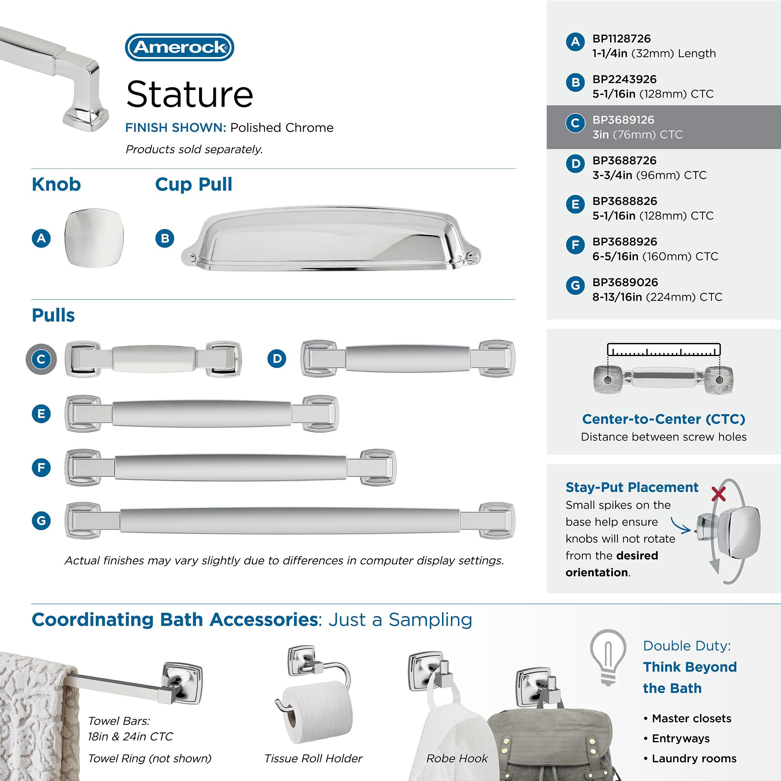 Amerock Stature 3 inch (76mm) Center-to-Center Polished Chrome Cabinet Pull