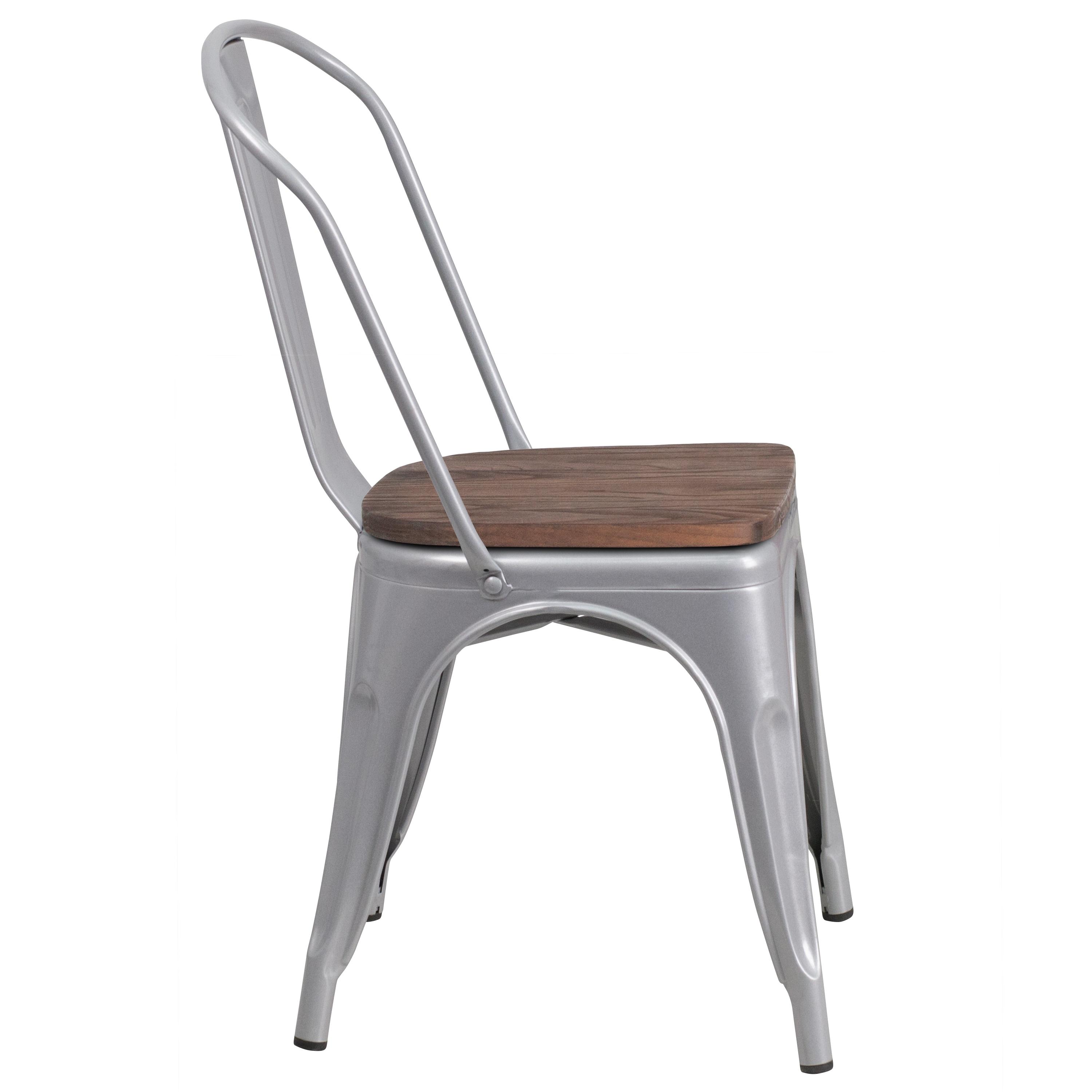 Striling Rustic Walnut Restaurant Chair with Wood Seat & Back and Gray Powder Coat Frame