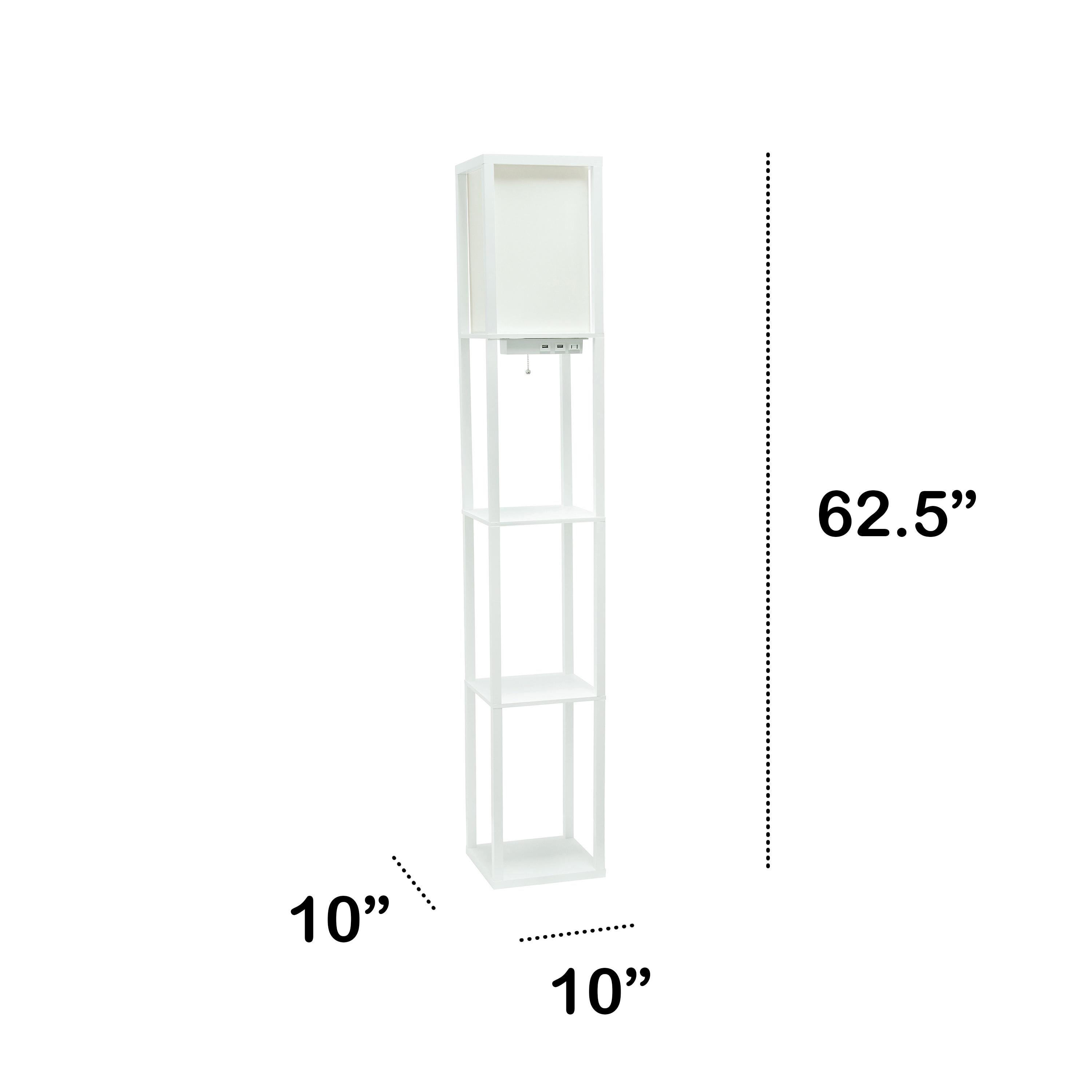 Creekwood Home Classix 62.5" 3-Tier Storage Floor Lamp with Charging Ports and Outlet White