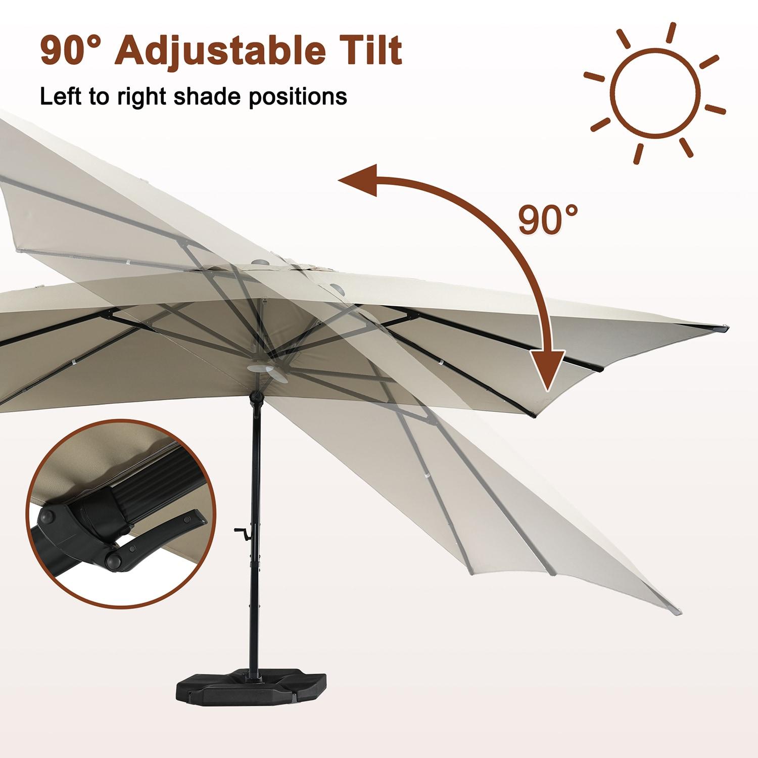 Mondawe 10x13 FT Cantilever Umbrella Large Offset Umbrella with 360°Rotation and LED Light Panel Cantilever Patio Umbrella for Backyard, Pool & Garden, Tan