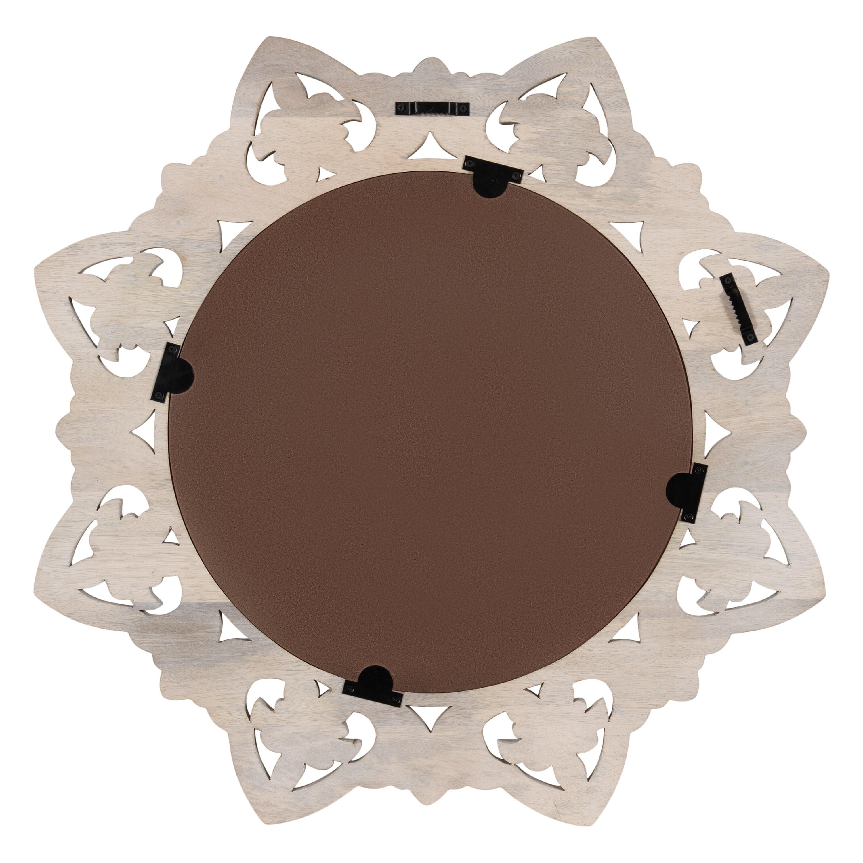 Kate & Laurel All Things Decor 28"x28" Meera Carved Wood Mirror Brown: Artisan Starburst, No Assembly