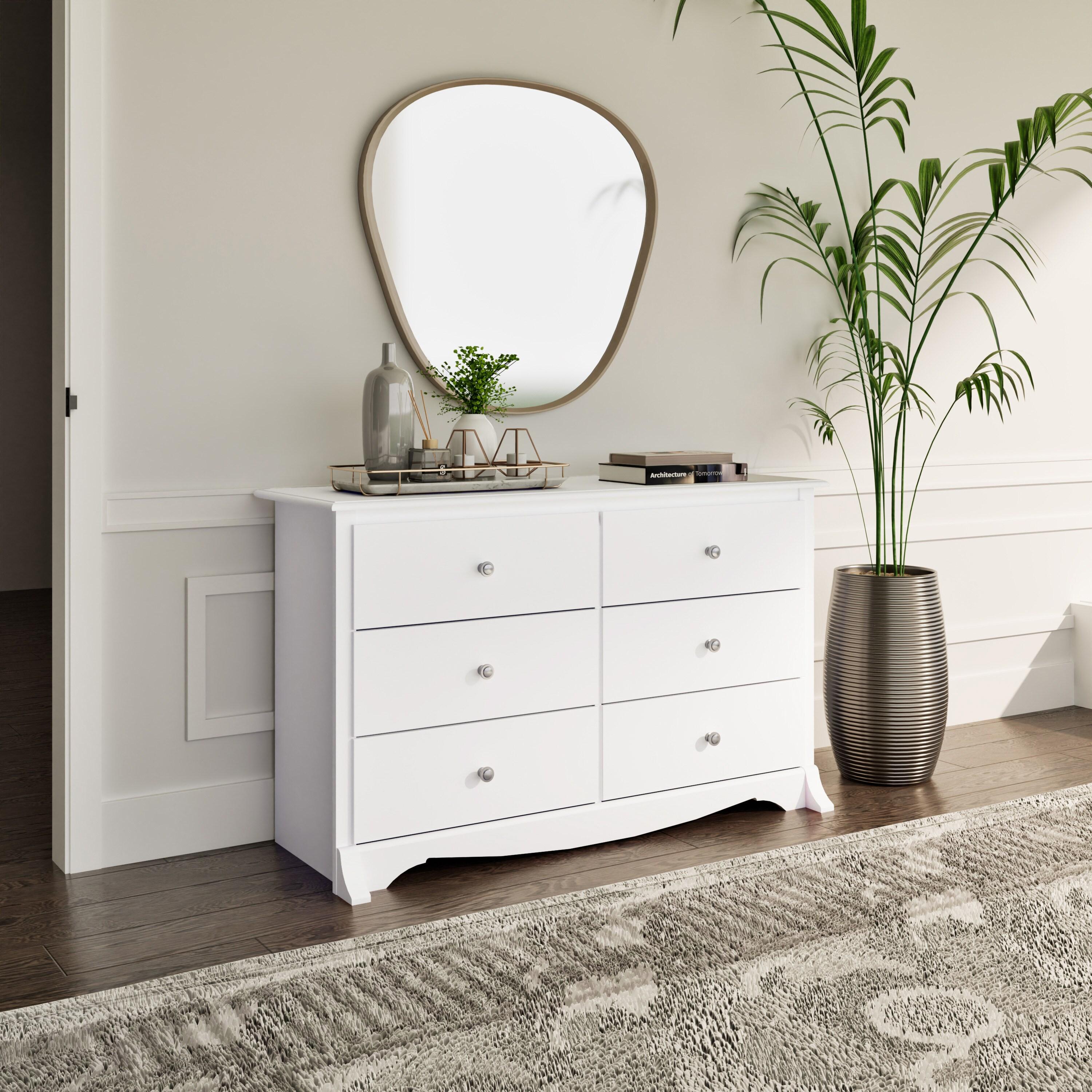 Prepac Monterey Dresser White: 6-Drawer Storage, Wood Composite, Bedroom Furniture, 29"H x 48"W