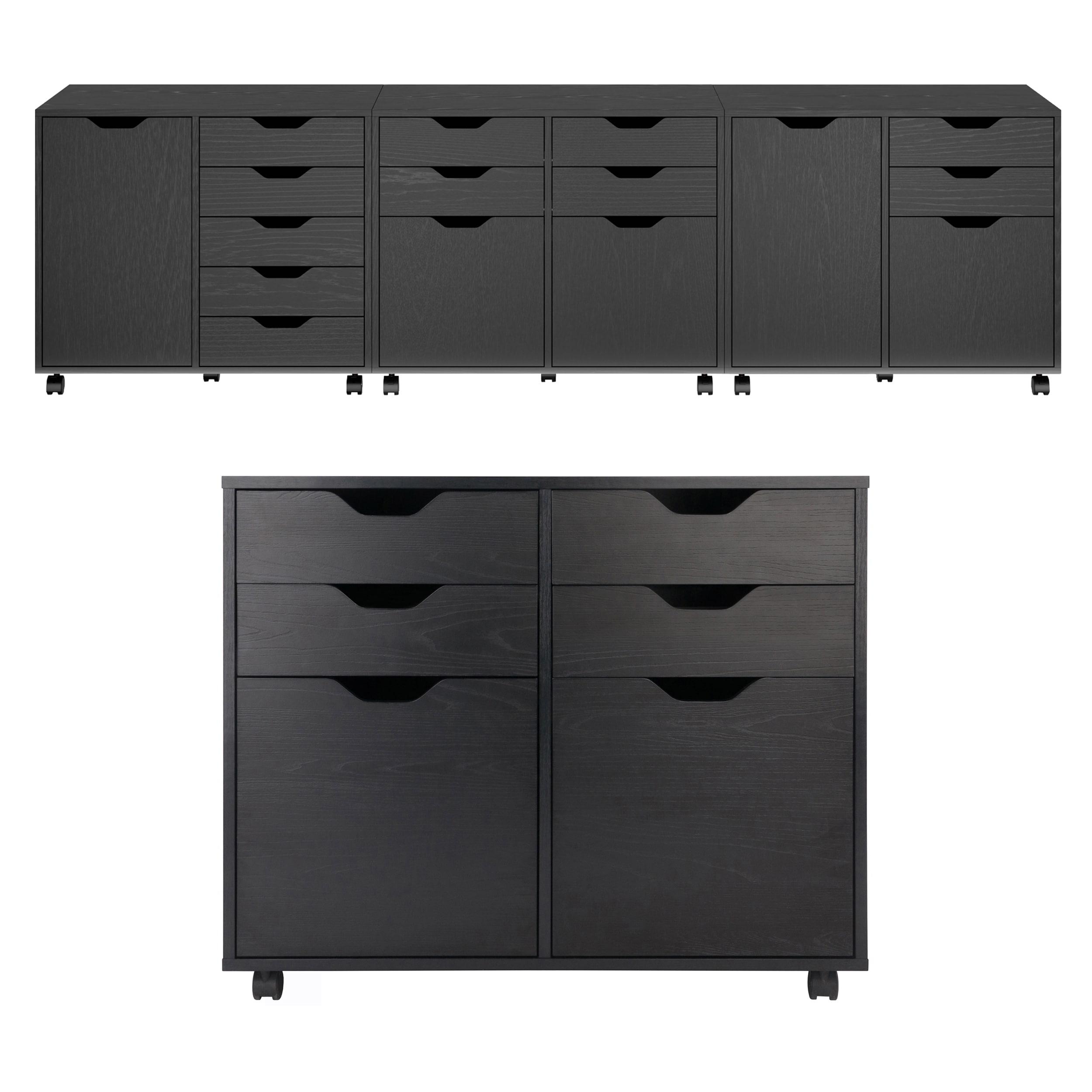 Halifax 2 Sections Mobile Storage Cabinet Black - Winsome: Wheeled Organizer with Locking Casters