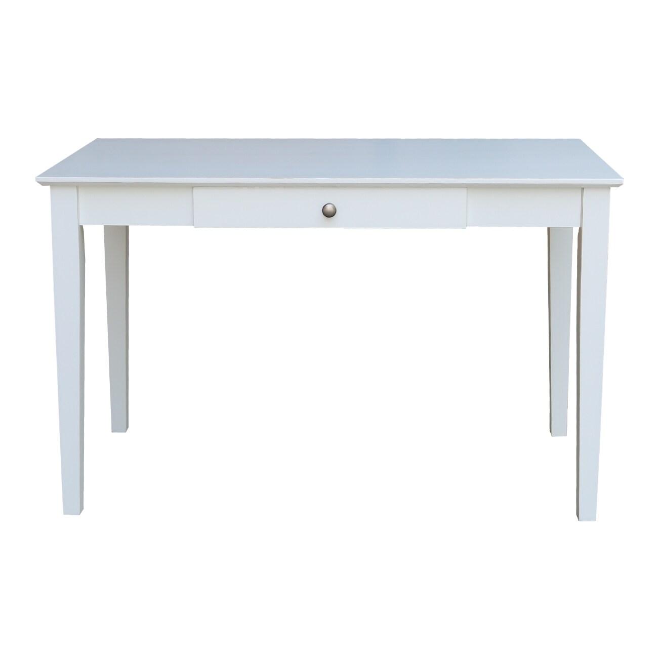 48" Writing Desk Beach White - International Concepts: Modern Hardwood Frame, Painted Finish, 26" Depth, Drawer Storage