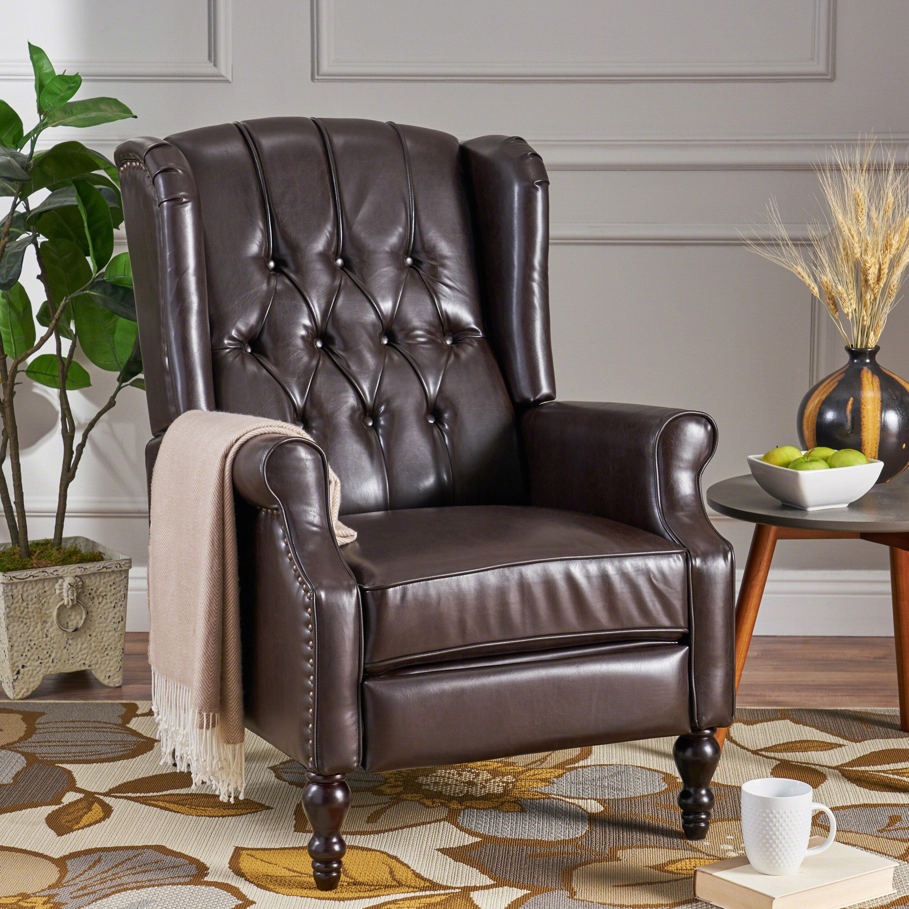 Walter Brown Bonded Leather Recliner Club Chair - Christopher Knight Home: Comfortable Seating, 250lb Capacity