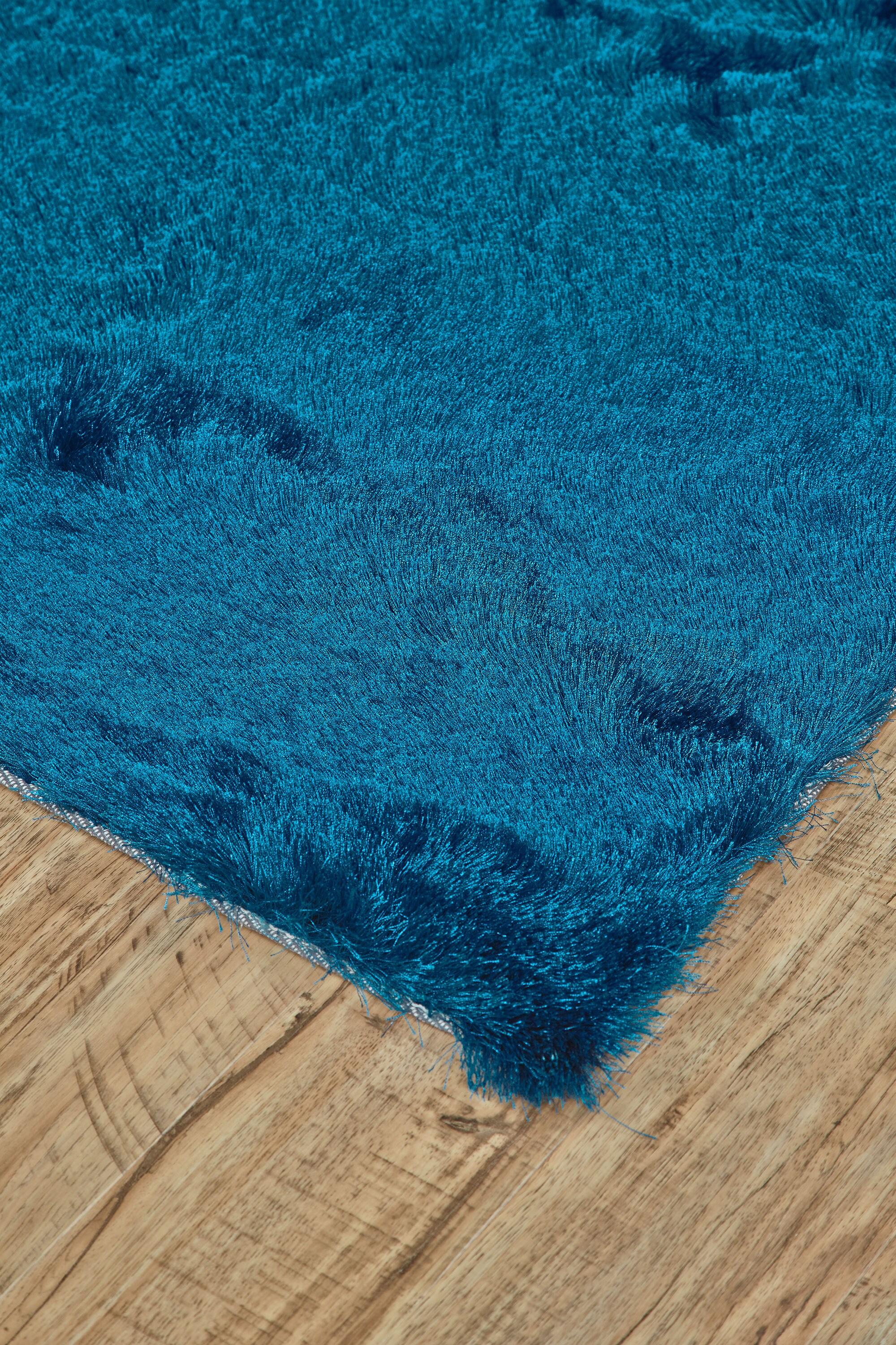 Freya Teal Shag 2'x3' Hand-Tufted Wool and Viscose Rug