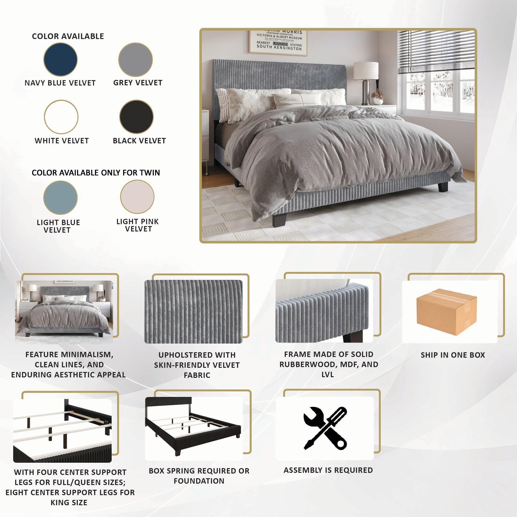 ChaletPosh Twin Size Upholstered Bed In Light Pink Velvet