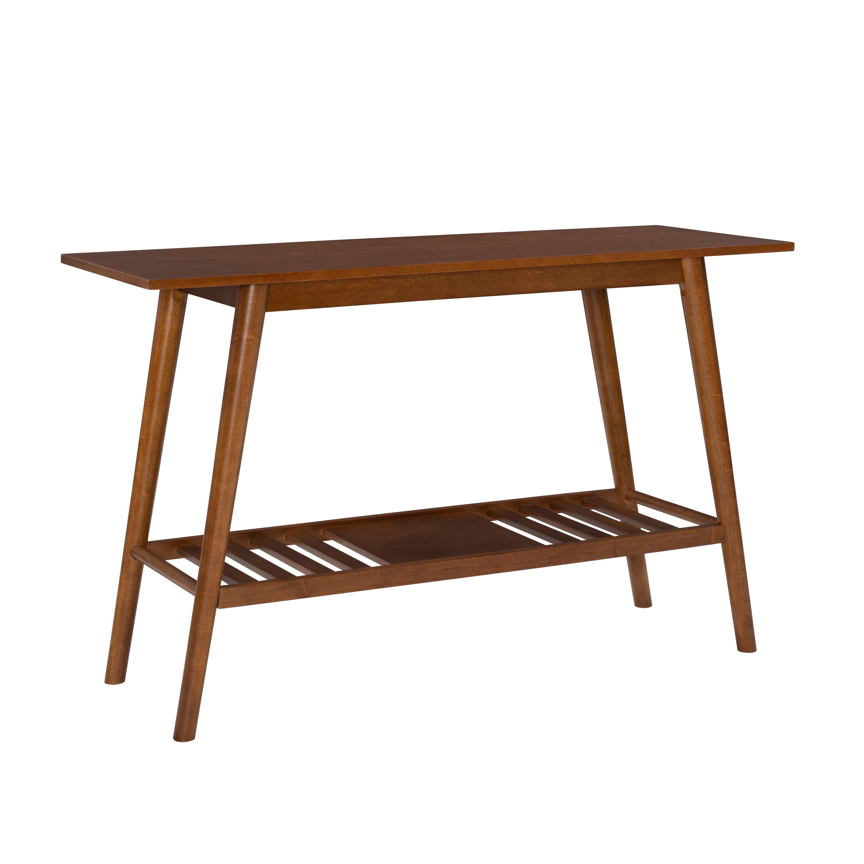 Linon 48" Charlotte Mid-Century Modern Wood Console Table With Bottom Storage Shelf Brown: Rubberwood Frame, MDF Surface