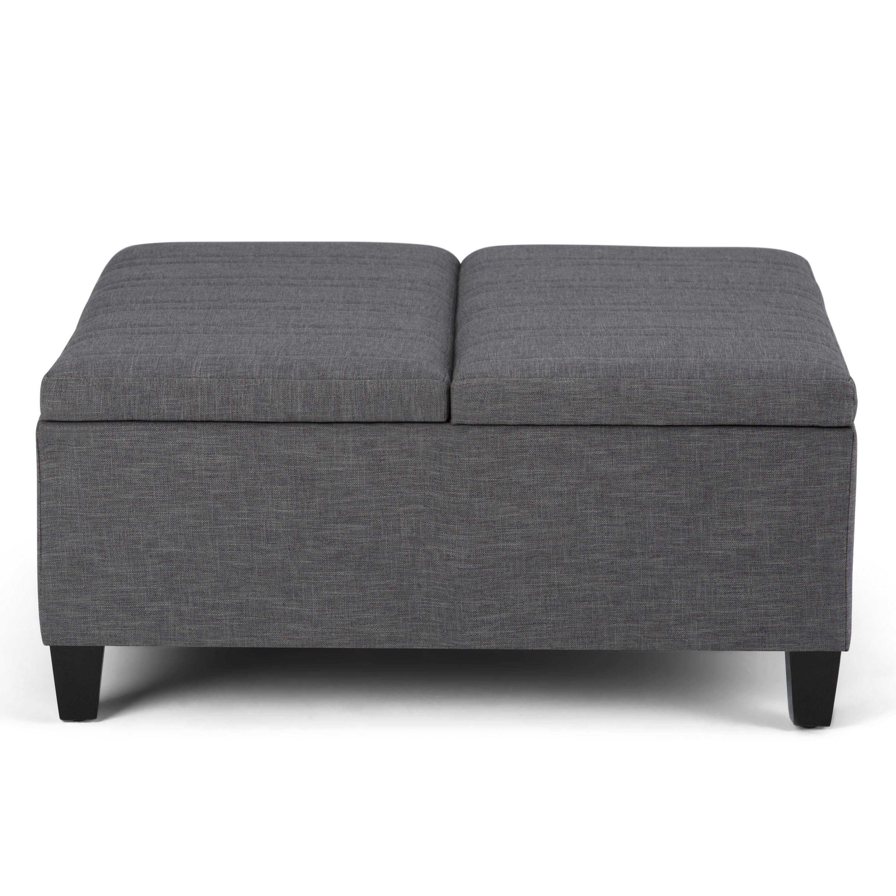 Simpli Home Ellis 36"W Upholstered Square Coffee Table Storage Ottoman with Split Lift Top