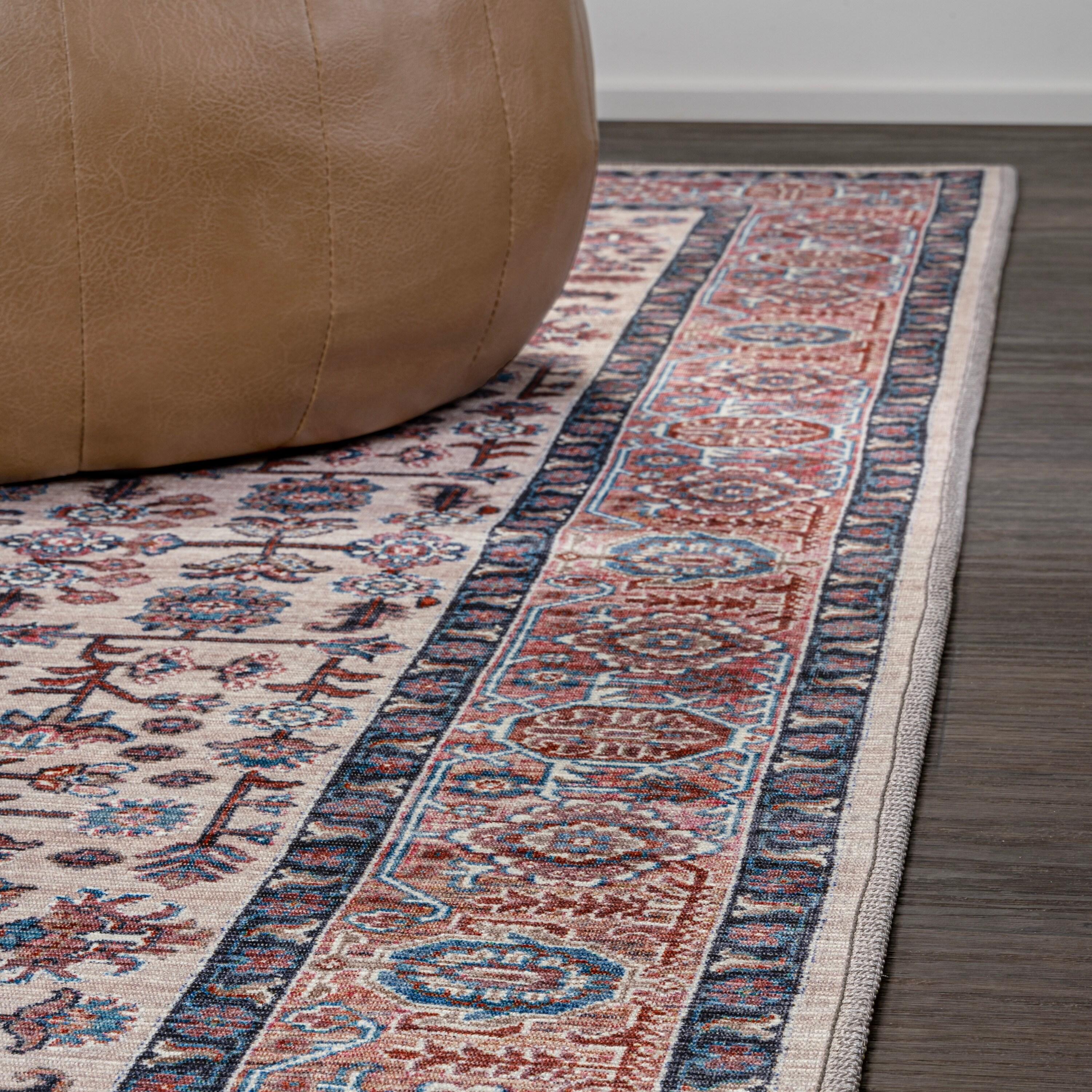 Kemer All-Over Persian Machine-Washable Beige/Red/Blue 3 ft. x 5 ft. Area Rug - JONATHAN Y