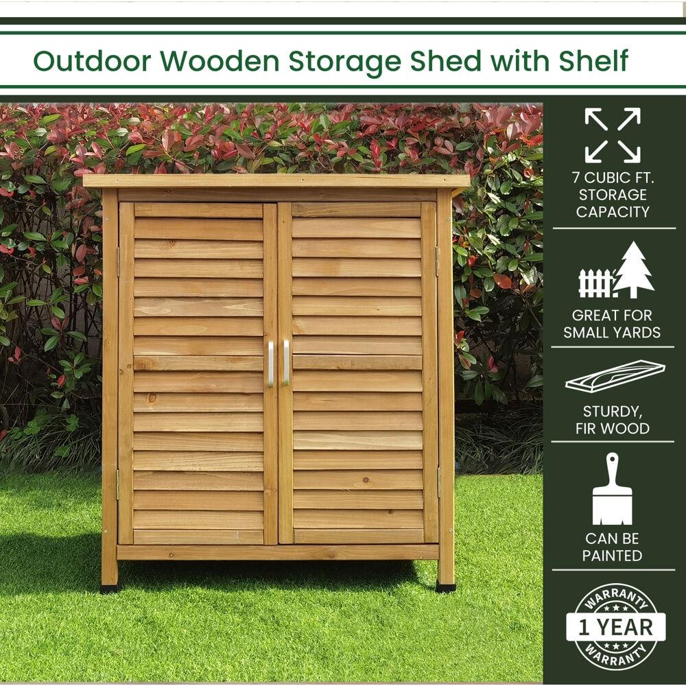 Black Fir Wood Outdoor Storage Shed with Shelving