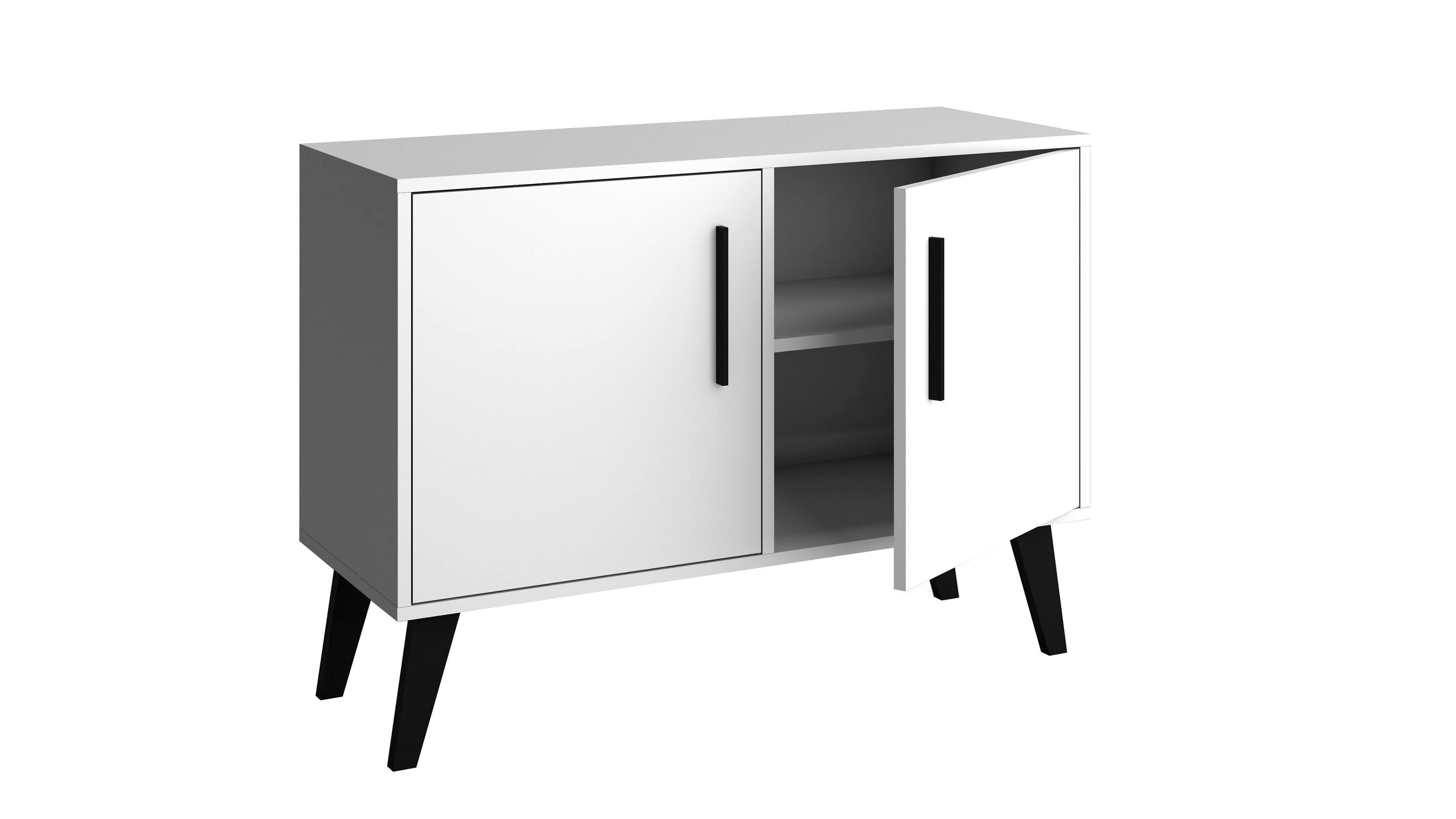 Amsterdam Double Side Table 2.0 White - Manhattan Comfort: Mid-Century Buffet, 2-Door Cabinet