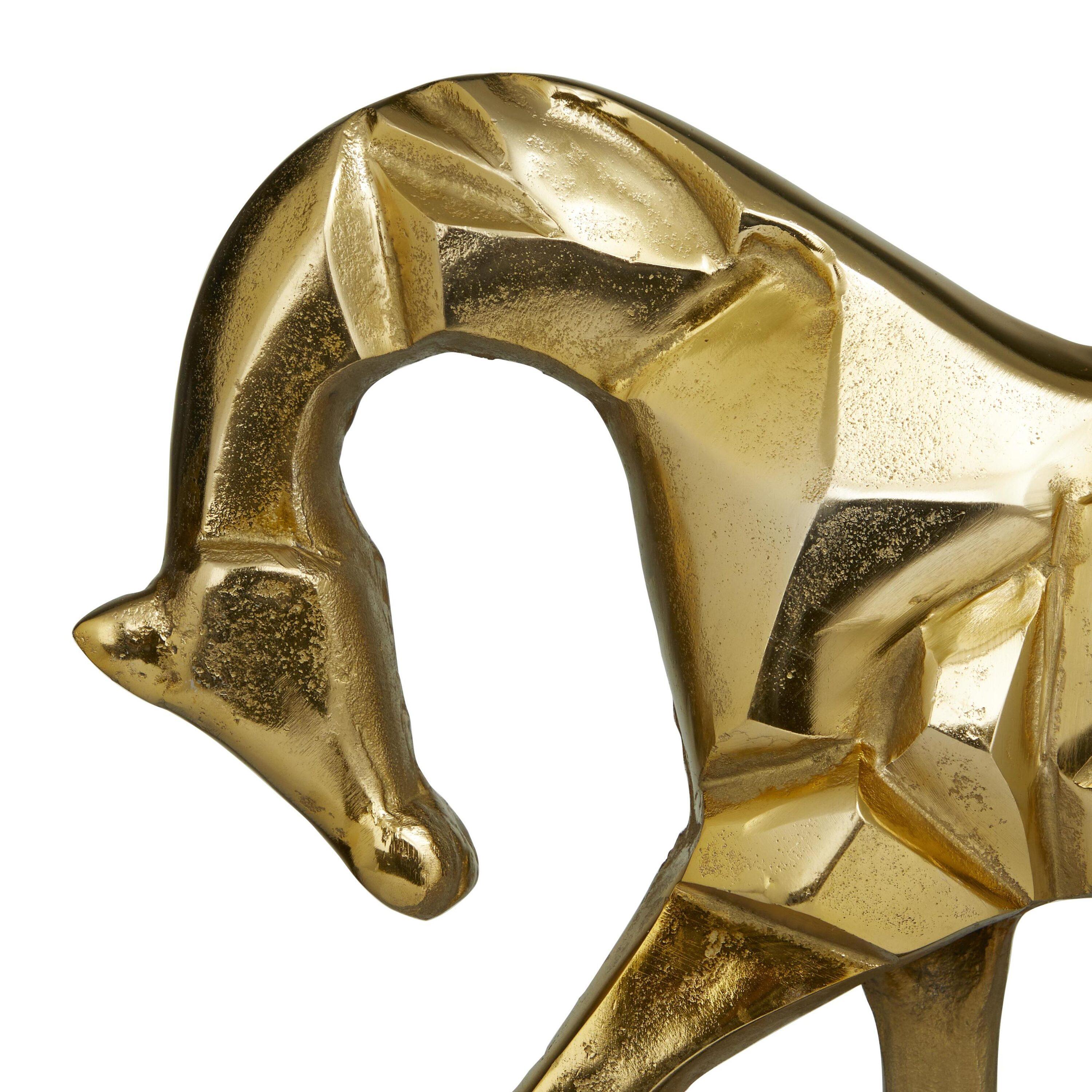 DecMode Aluminum Contemporary Prancing Horse Sculpture 19"W x 19"H, Gold Finish with Black Marble Base