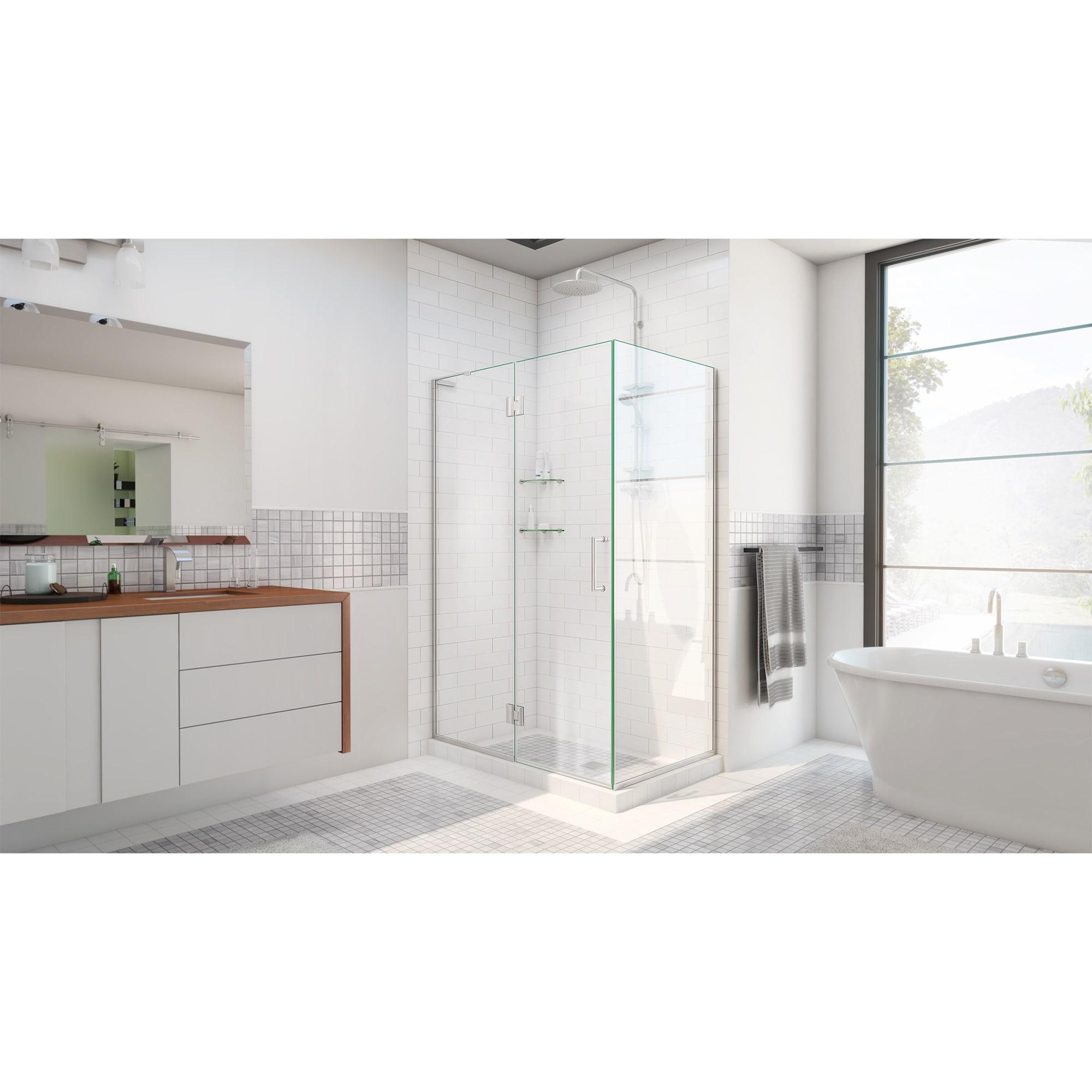 Unidoor-X Frameless Hinged Shower Enclosure with Clear Glass and Black Hardware