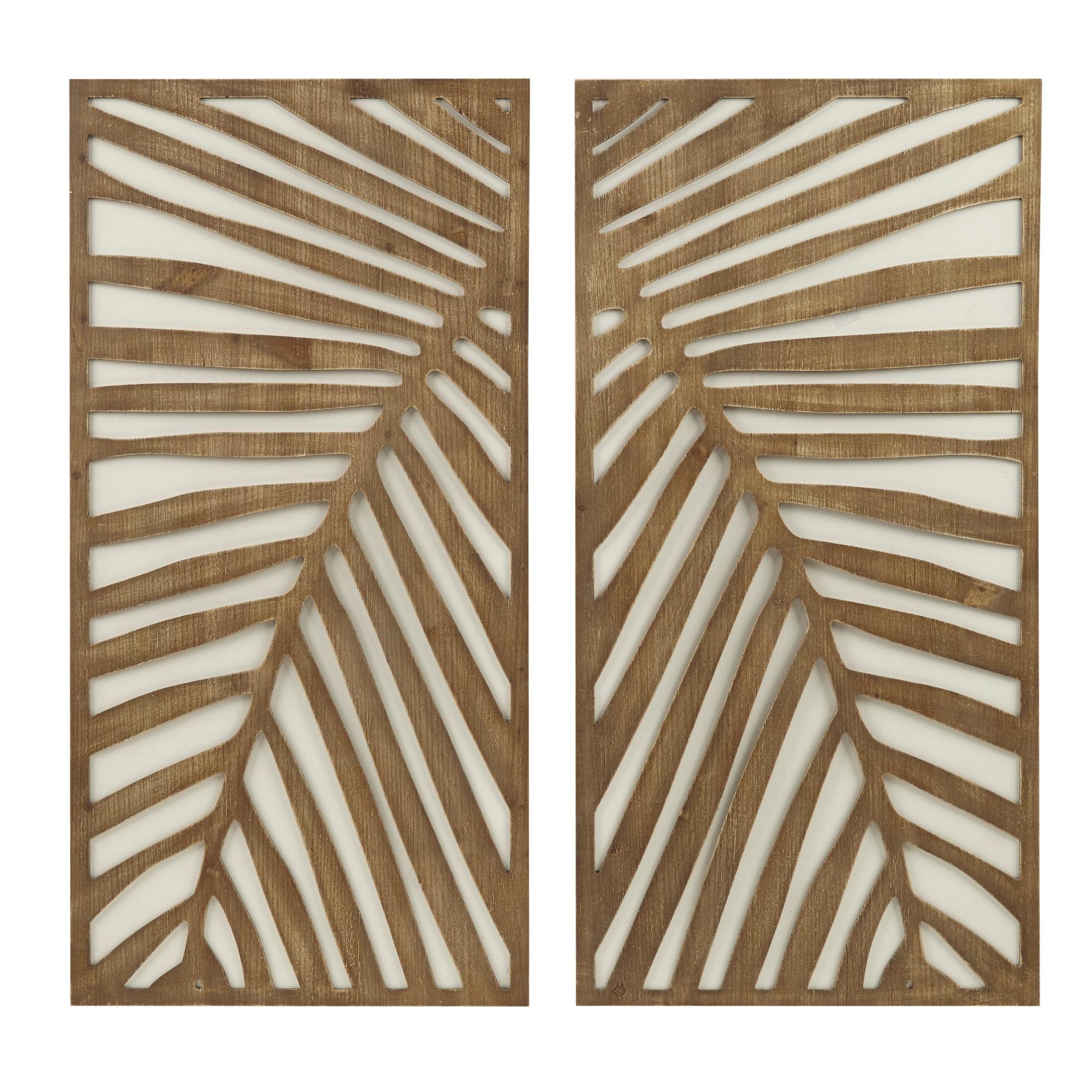 2pc Birch Palms Carved Wall Panel Set Dark Brown - Madison Park: MDF Construction, Modern Botanical Decor