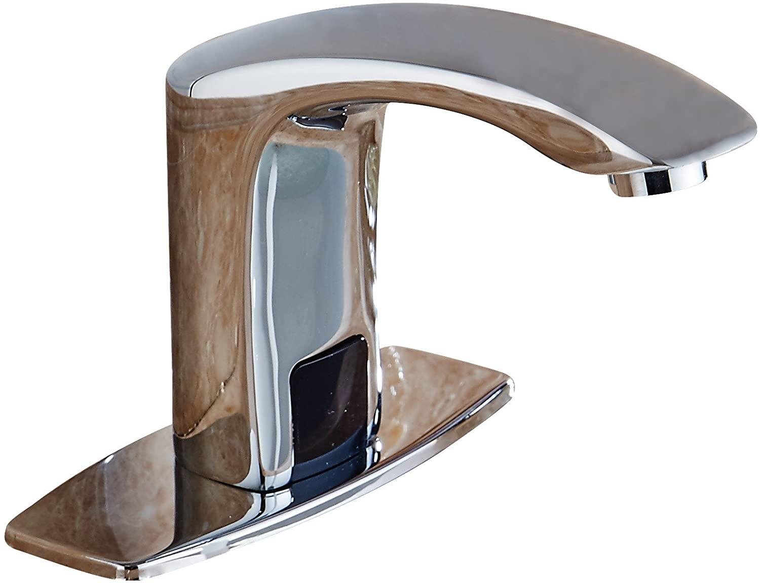 BWE Automatic Sensor Touchless Bathroom Sink Faucet With Deck Plate In Polished Chrome
