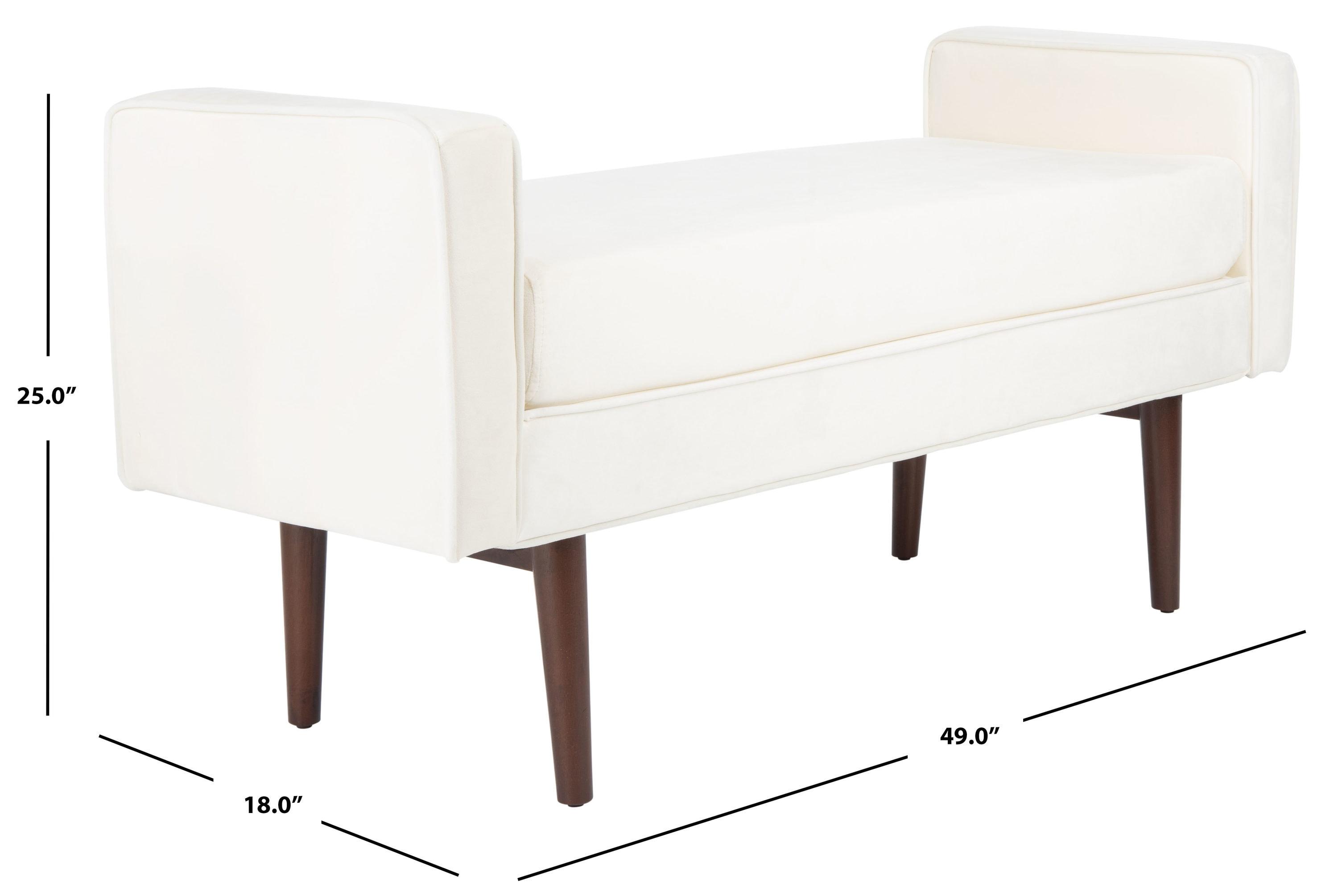 Henri Mid-Century Bench - Cream Velvet/Walnut - Safavieh