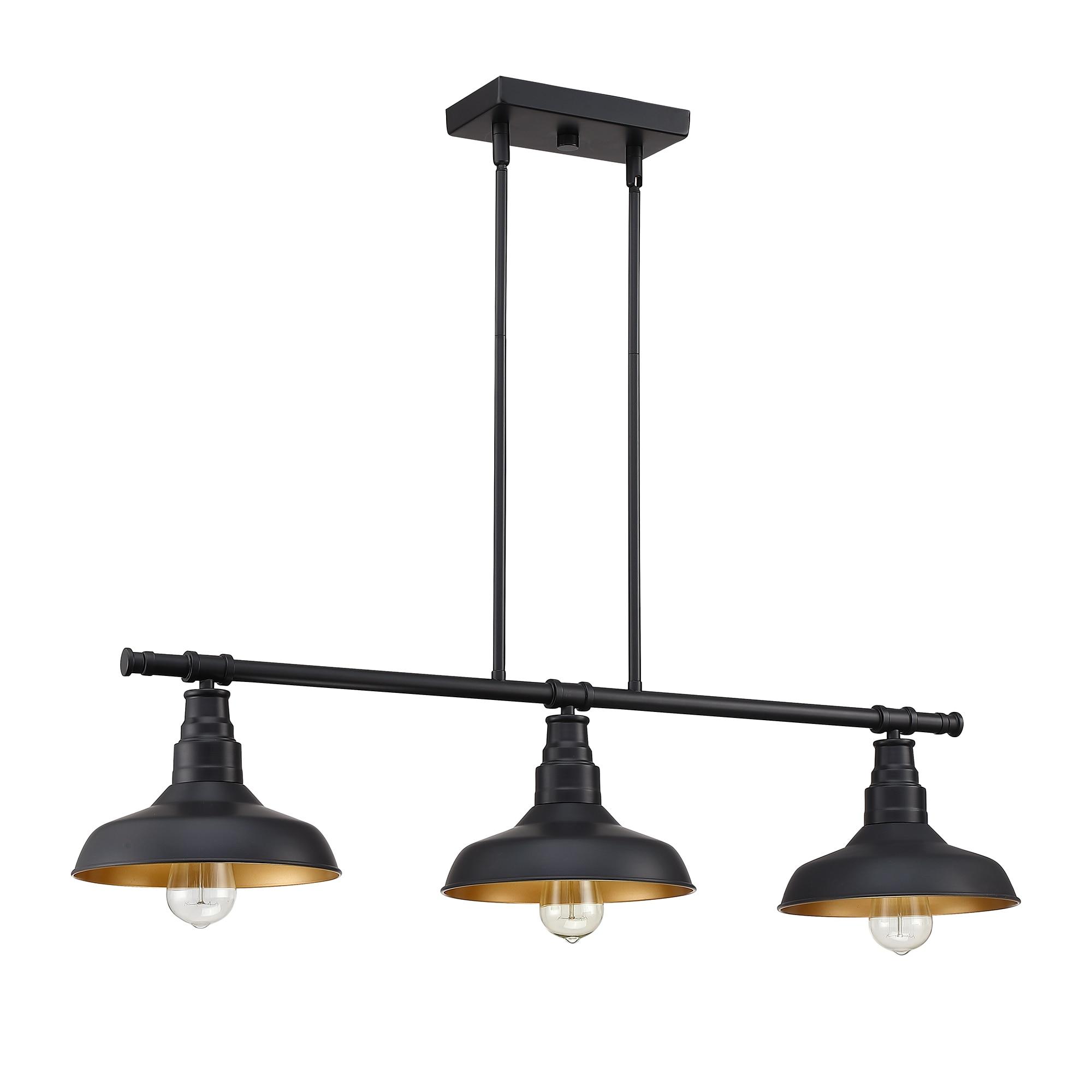 3-Light Matte Black Pendant Lighting for Kitchen Island Industrial Ceiling Mount Light Fixture for Dining Room, Living Room, Dining Table, Bars with Gold Painting Inside Finish