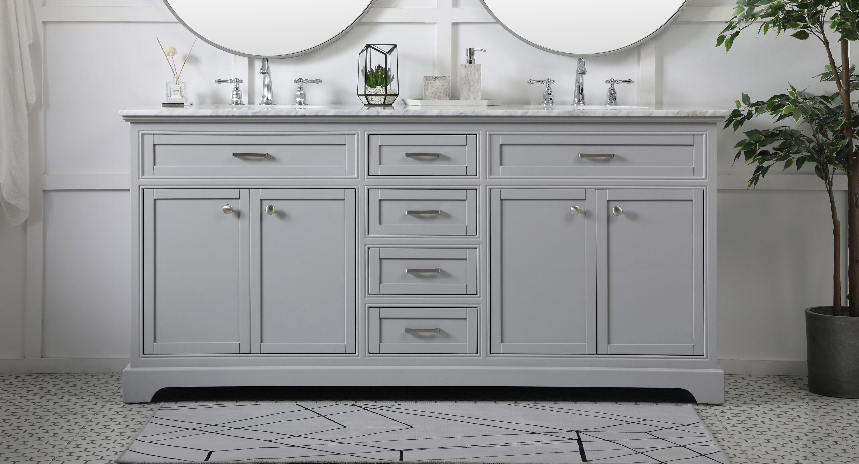 Elegant Decor Americana 72" Metal MDF Marble Double Bathroom Vanity in Gray