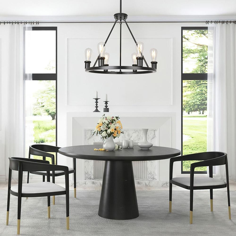 Matte Black Metal Wagon Wheel 6-Light Chandelier