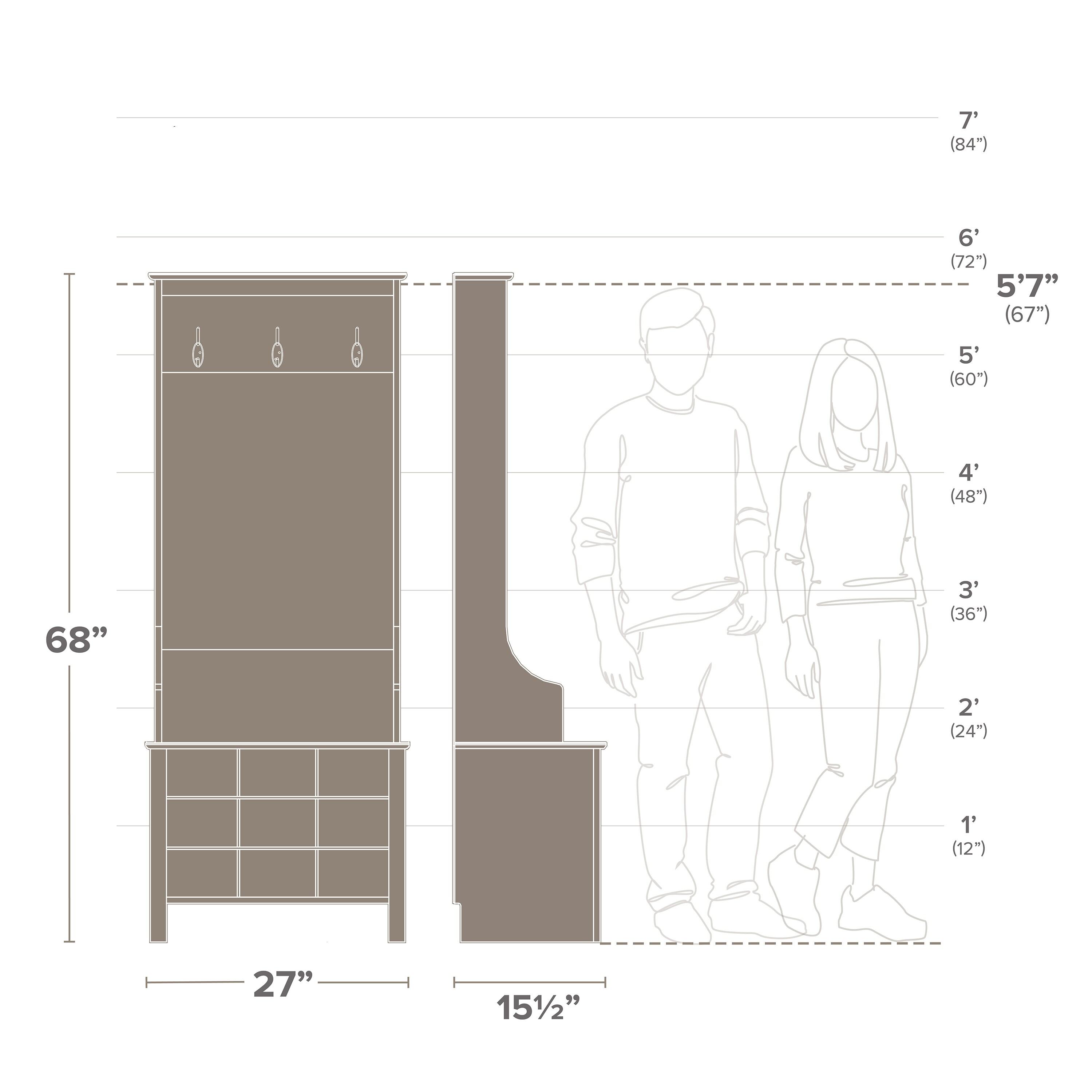 27" Narrow Hall Tree with 9 Shoe Cubbies White - Prepac: Modern Entryway Organizer, Mudroom Storage, Metal Hooks