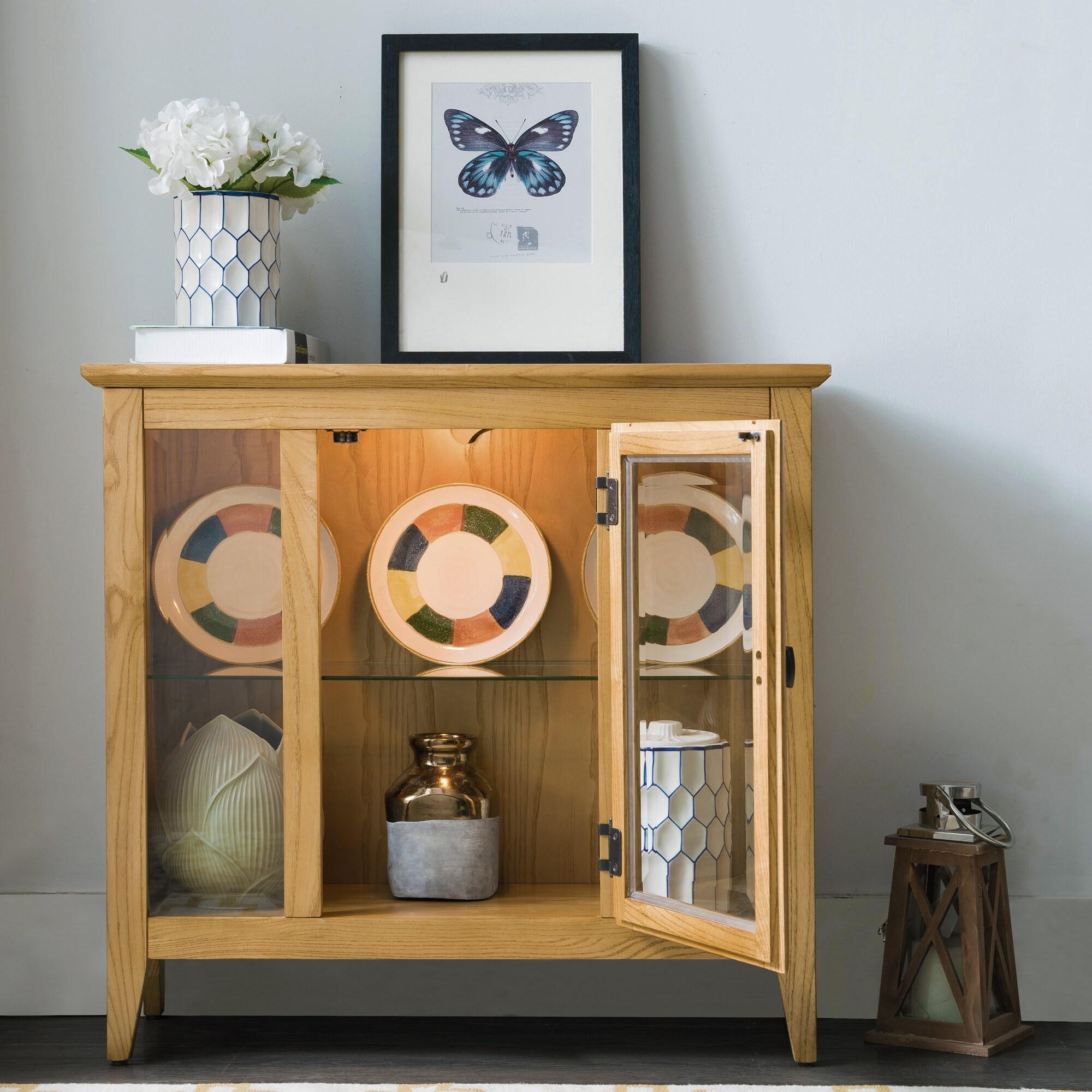 Entryway Curio Cabinet with Interior Light in Desert Sand