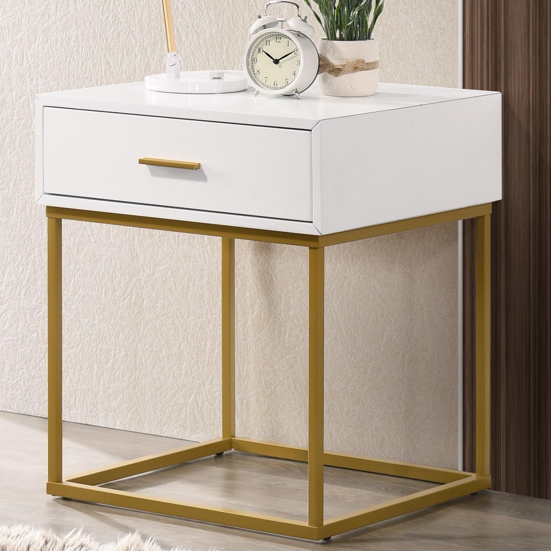 LuXeo LuXeo Catalina One Drawer Nightstand with Mustard Gold Legs