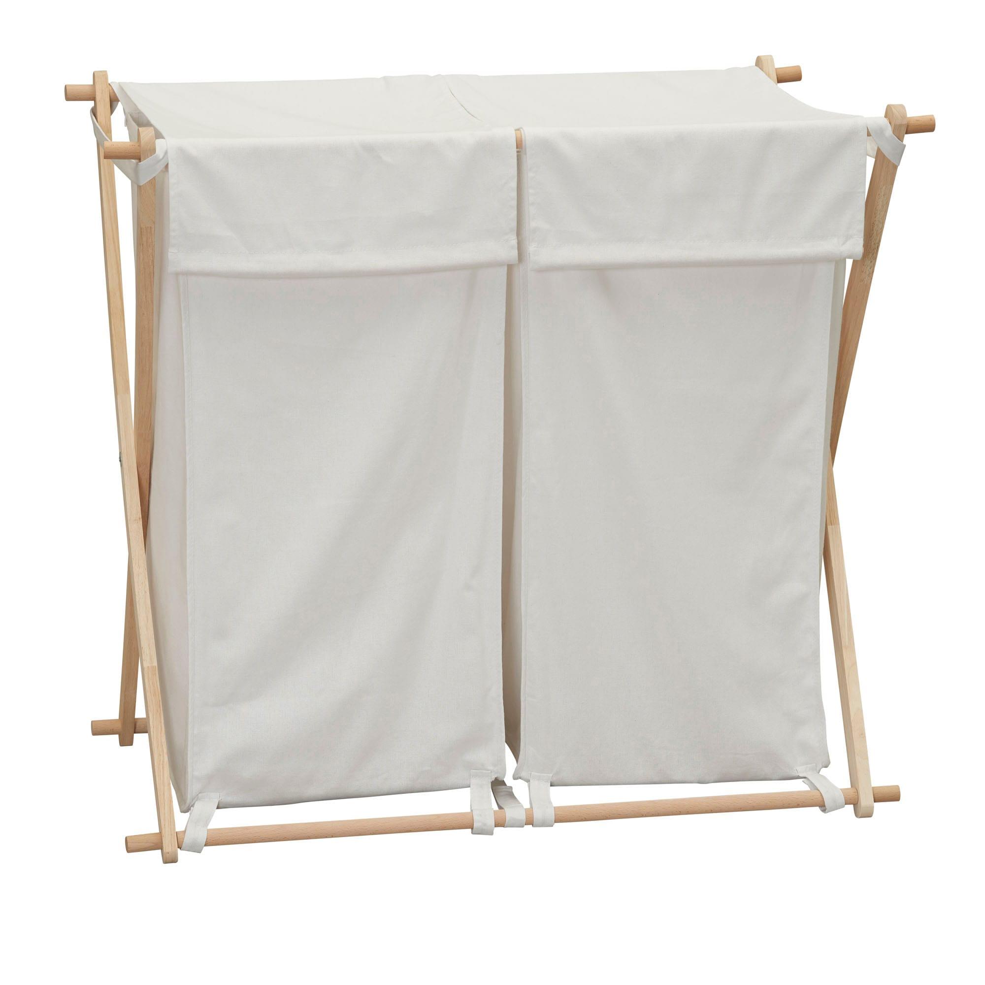 Household Essentials Wood X-Frame Double Sorter White: Removable Liner, 40 lb Capacity, Clothes Drying Rack
