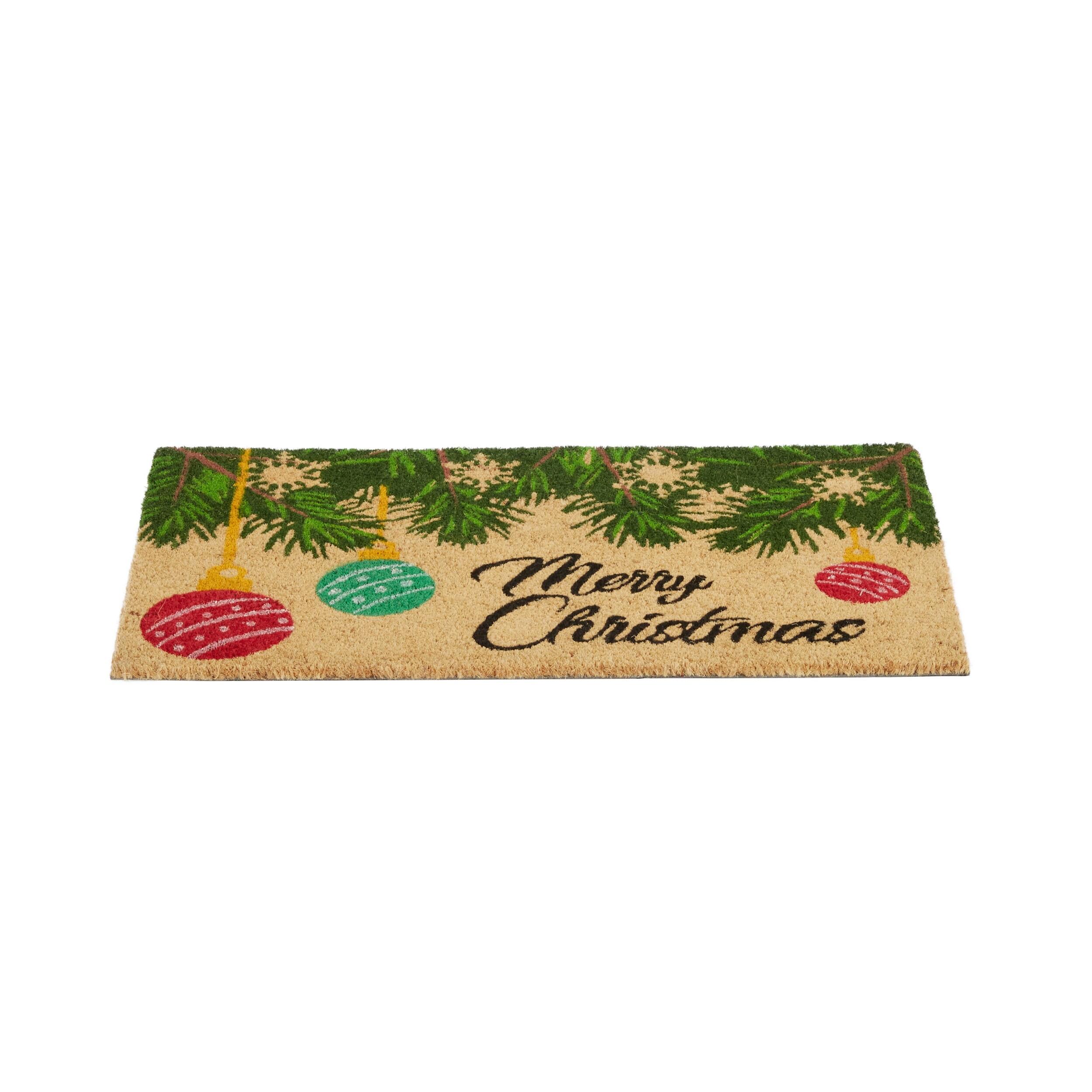 PVC Backed Merry Christmas, 30"x18"x0.5", Natural Coconut Husk Coir Door Mat