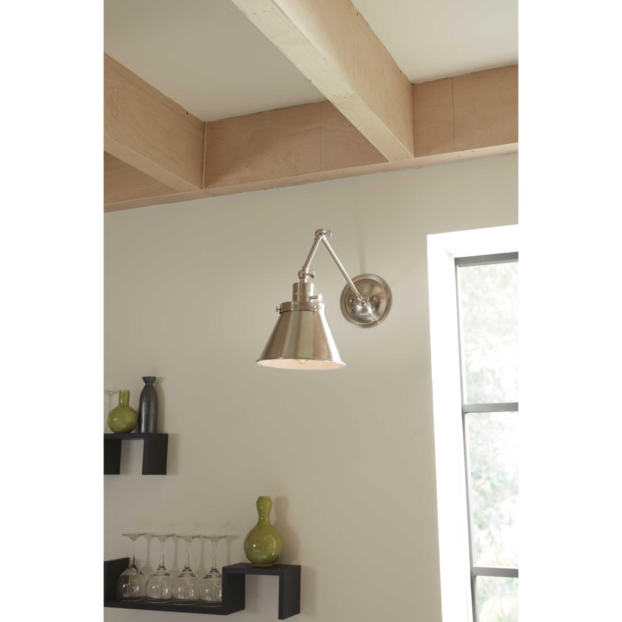 Progress Lighting Hinton 1-Light Swing Arm Wall Bracket, Brushed Nickel, Metal Shade