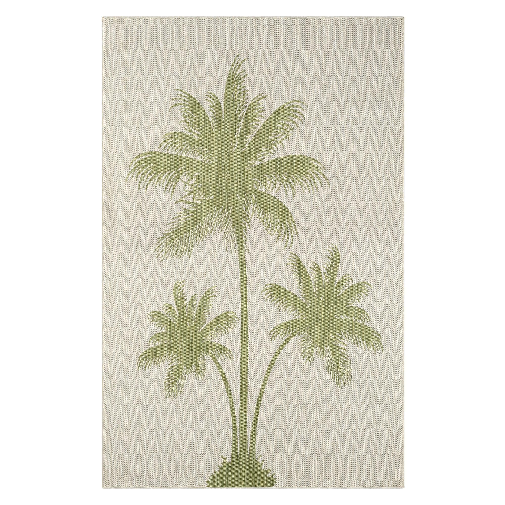 LR Home Camila 5' x 7', Beige/Green Palm Tree Fade, Stain, and Moisture Resistant Indoor/Outdoor Area Rug