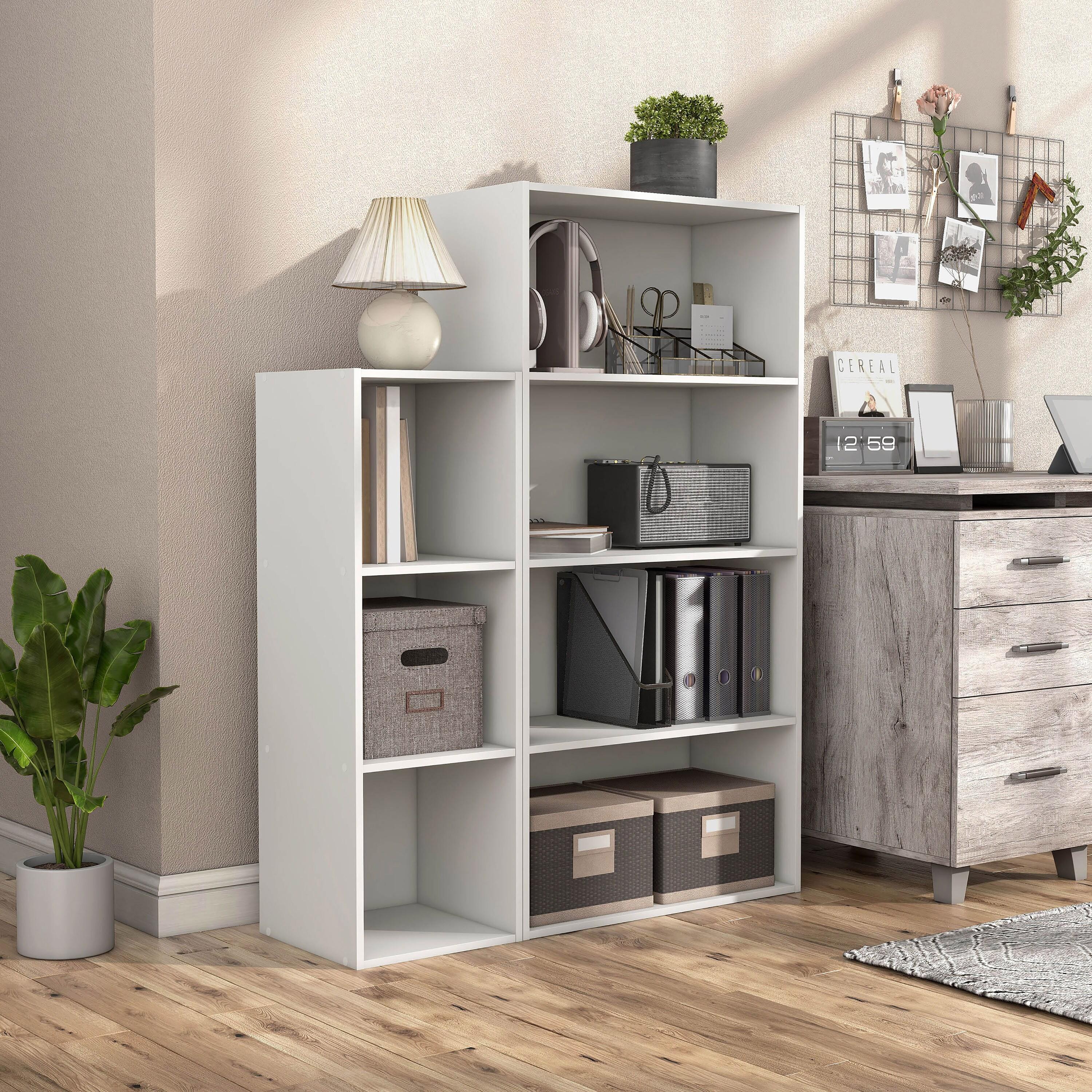 24/7 Shop At Home 46.9" Silkpath Modern 4 Tier Stackable and Modular Bookcase White: Modular Organizer, Open Shelving