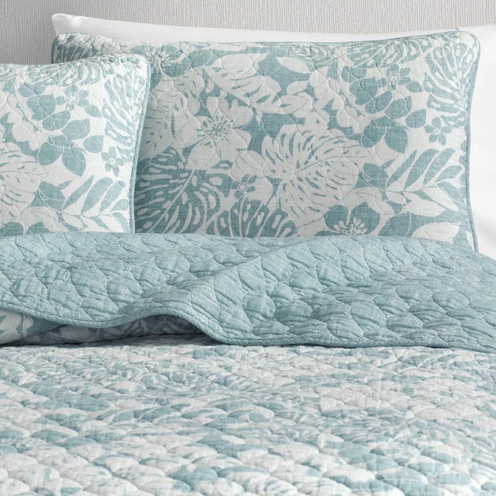 Full/Queen Laguna Beach Quilt & Sham Set Turquoise - Tommy Bahama: Cotton, Reversible, Botanical Pattern